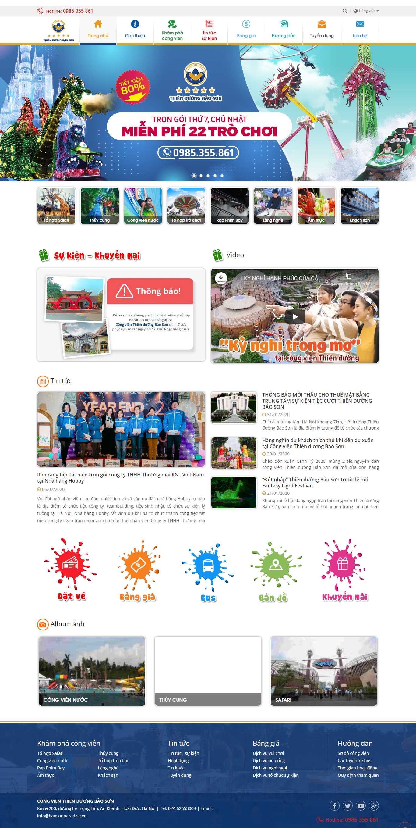 Thiết kế trang Web khu vui chơi - baosonparadise.vn
