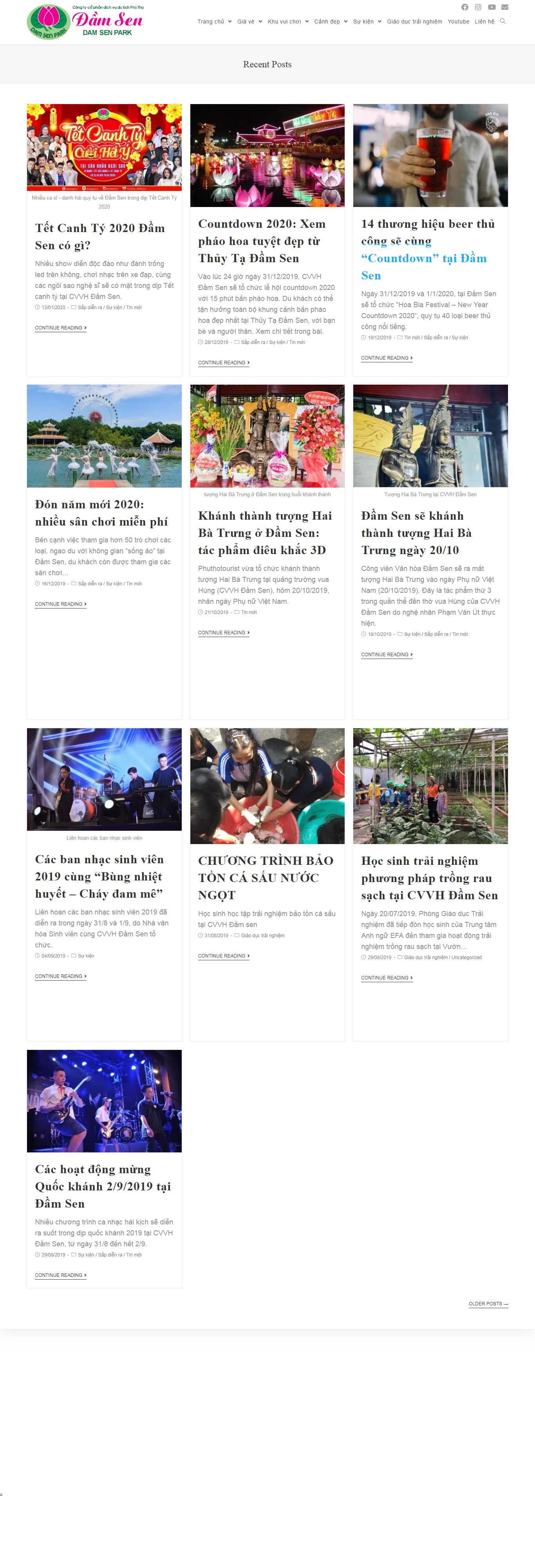 Thiết kế trang Web khu vui chơi - damsenpark.vn