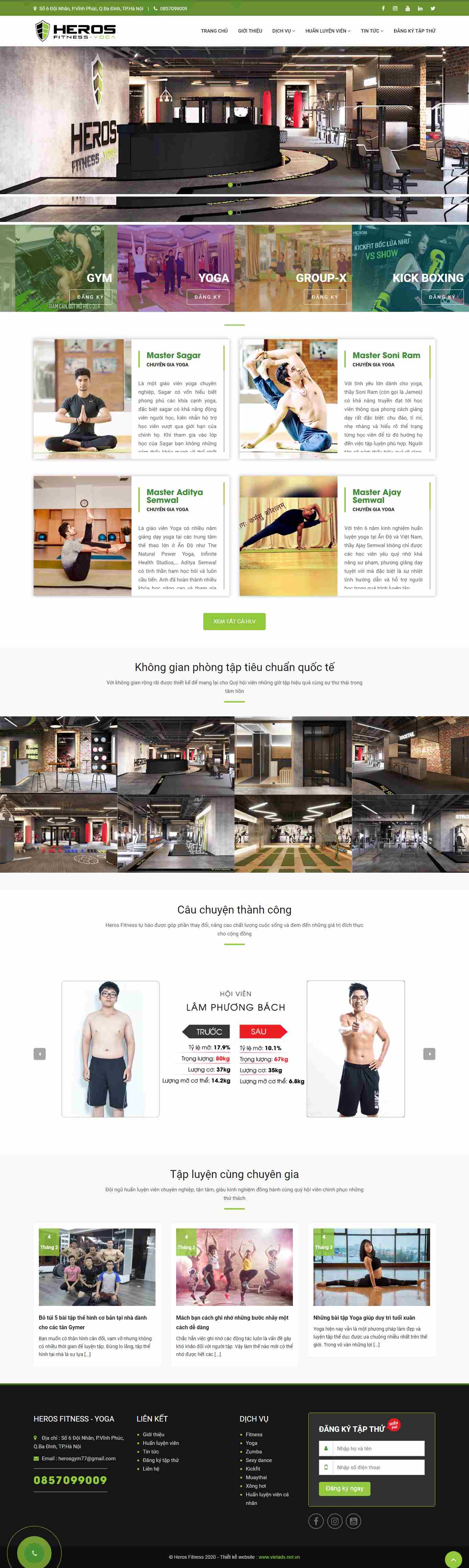 Thiết kế trang Web phòng tập yoga - herosfitness.vn