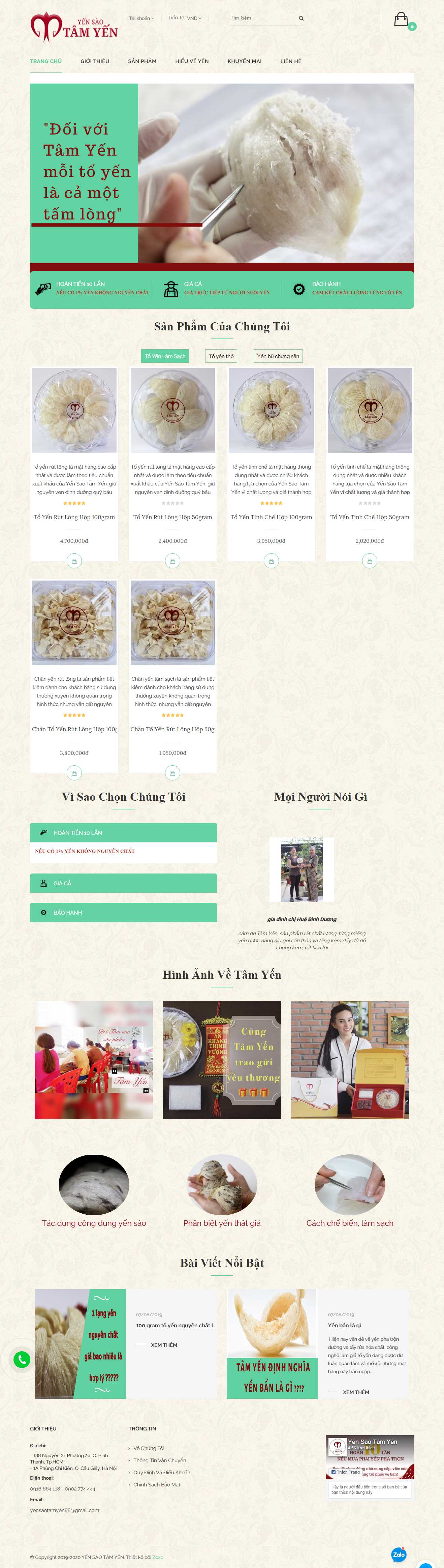 Thiết kế trang Web yến sào - yensaotamyen.com