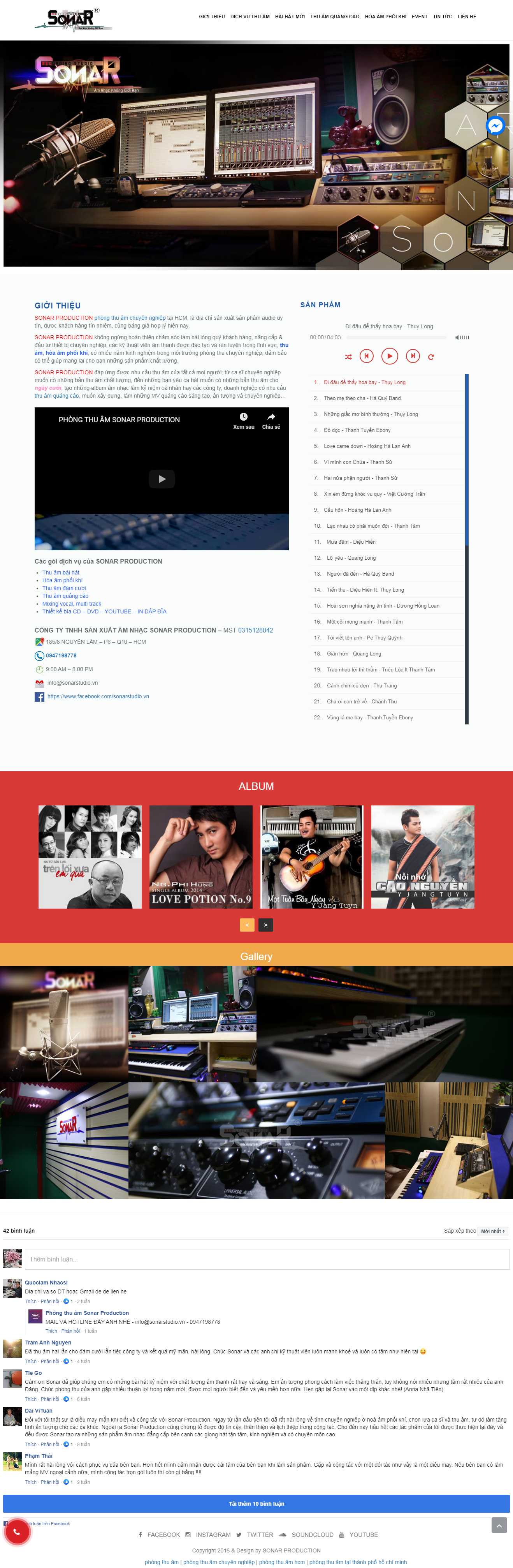 Thiết kế trang Web phòng thu âm - sonarstudio.vn