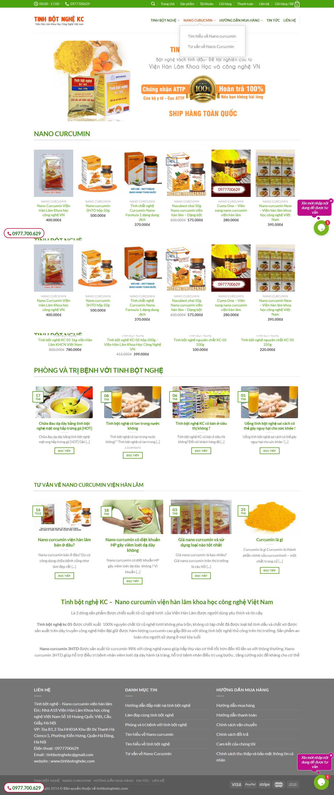 Thiết kế trang Web tinh bột nghệ - tinhbotnghekc.com