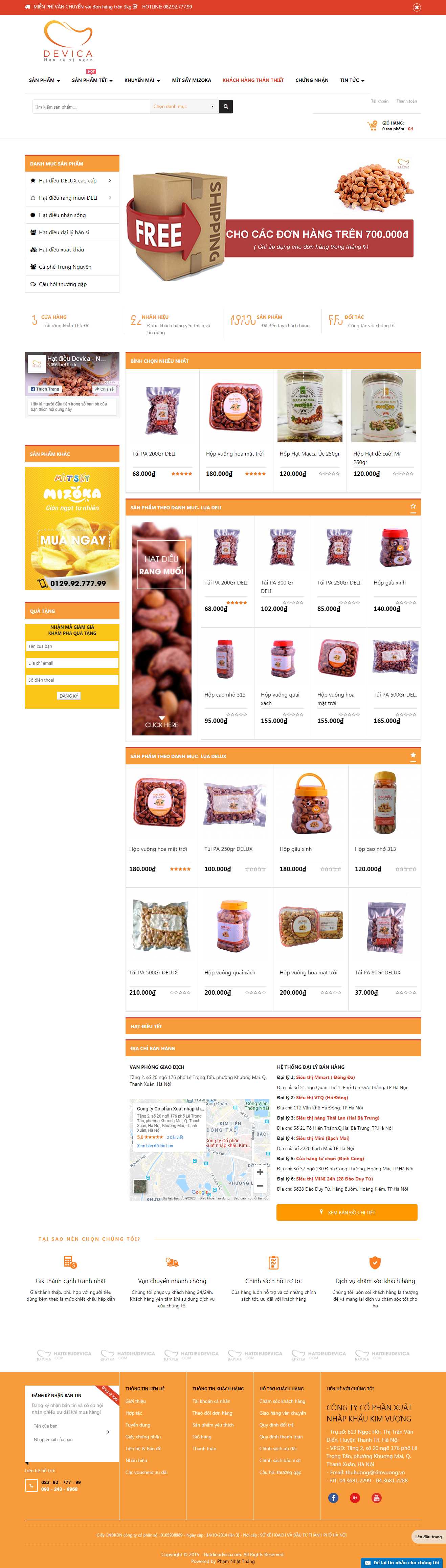 Thiết kế trang Web bán hạt điều - hatdieudevica.com