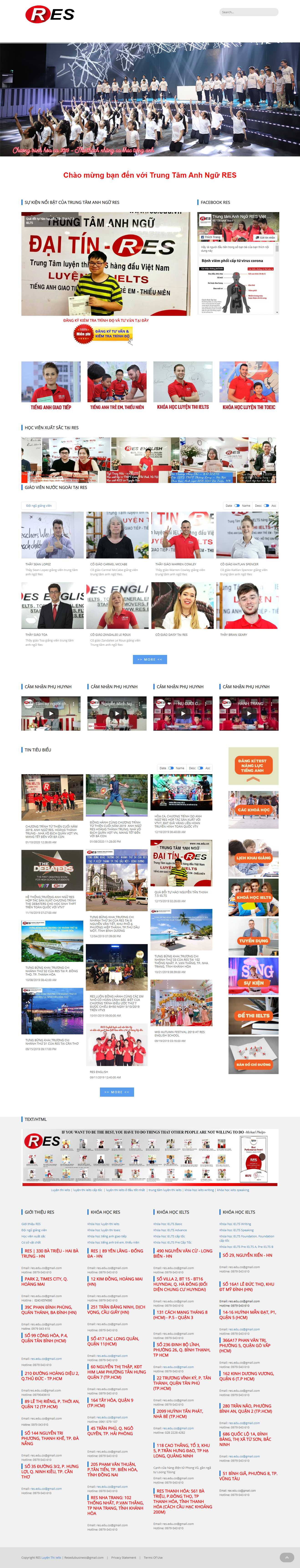 Thiết kế trang Web trung tâm anh ngữ - res.edu.vn