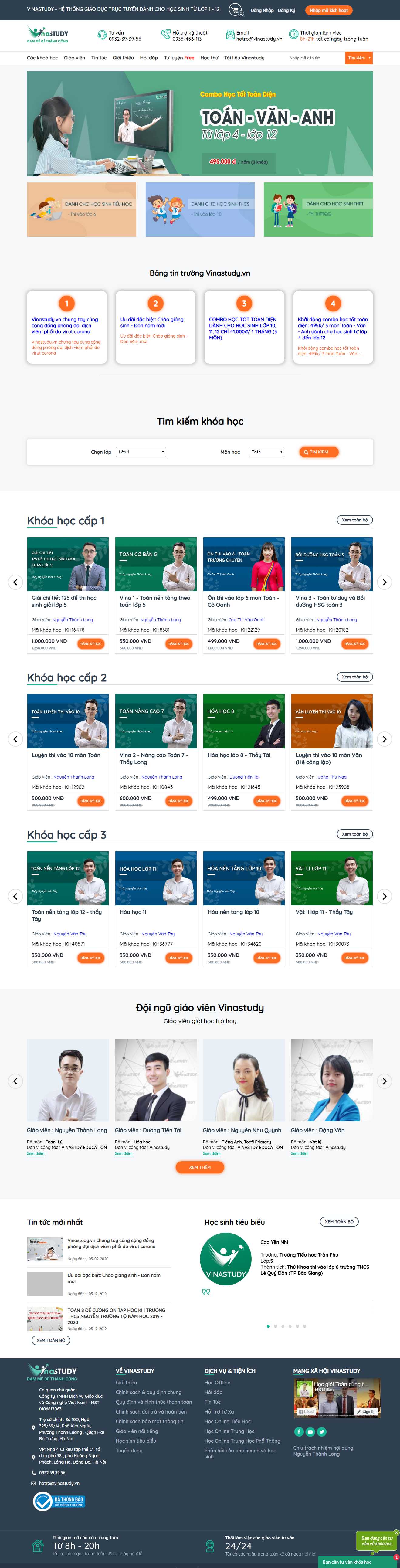 Thiết kế trang Web khóa học online - vinastudy.vn