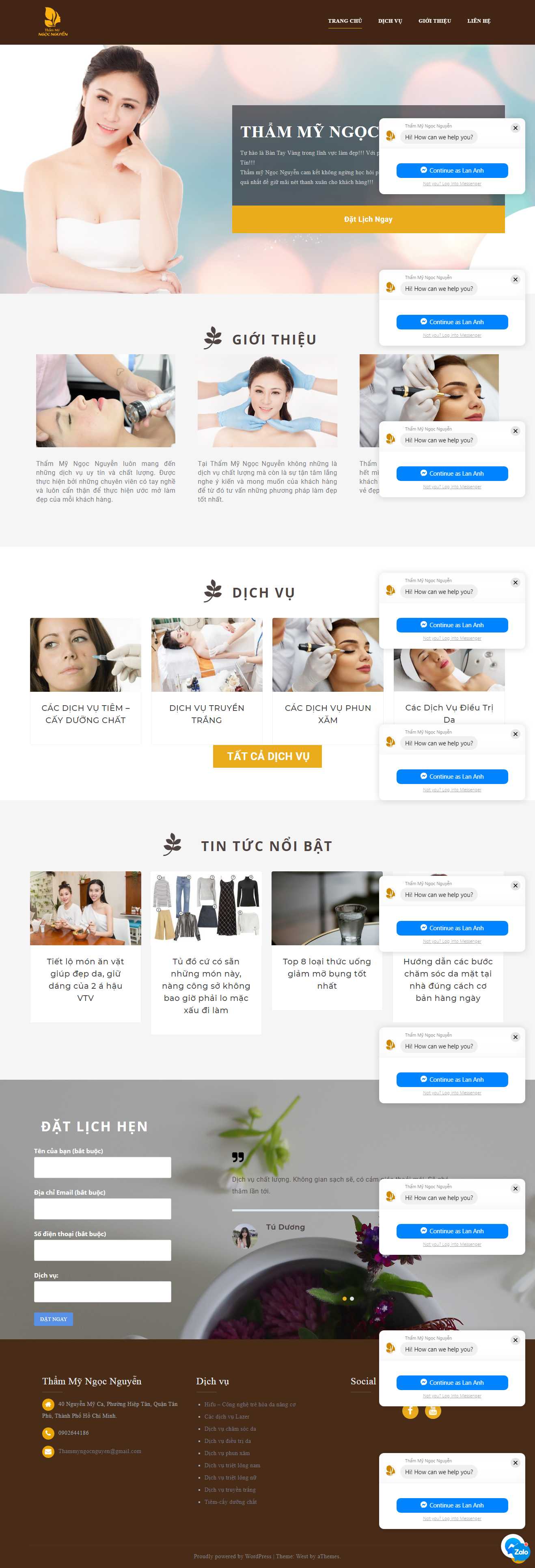 Thiết kế trang Web dịch vụ phun săm - thammyngocnguyen.com