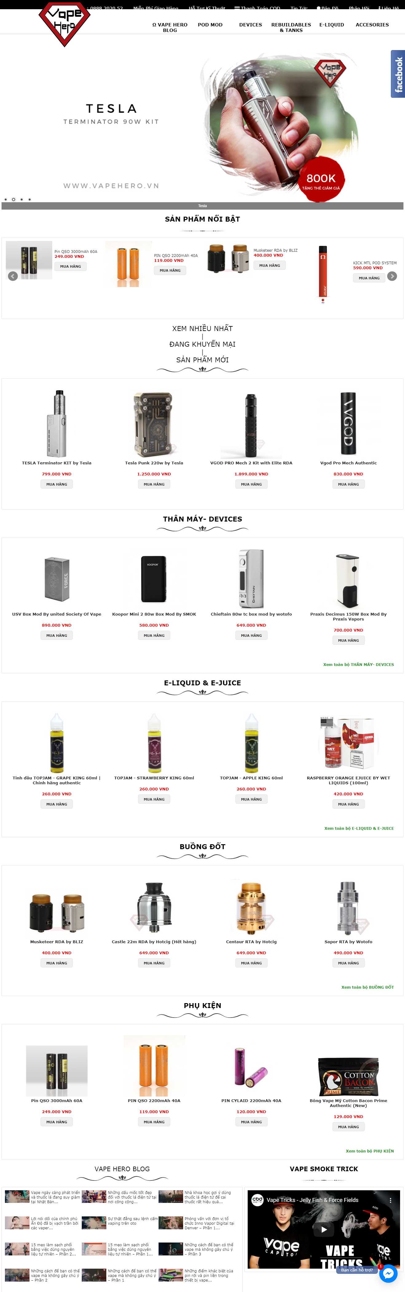 Thiết kế trang Web thuốc lá điện tử - vapehero.vn