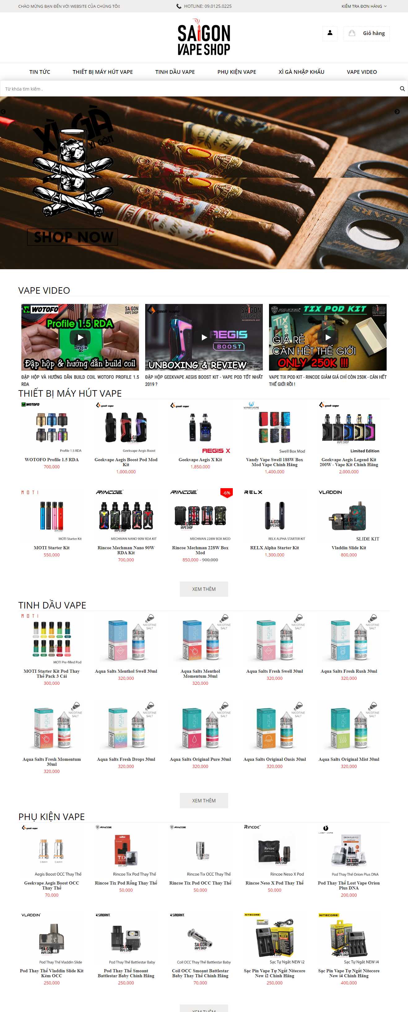 Thiết kế trang Web thuốc lá điện tử - saigonvape.net