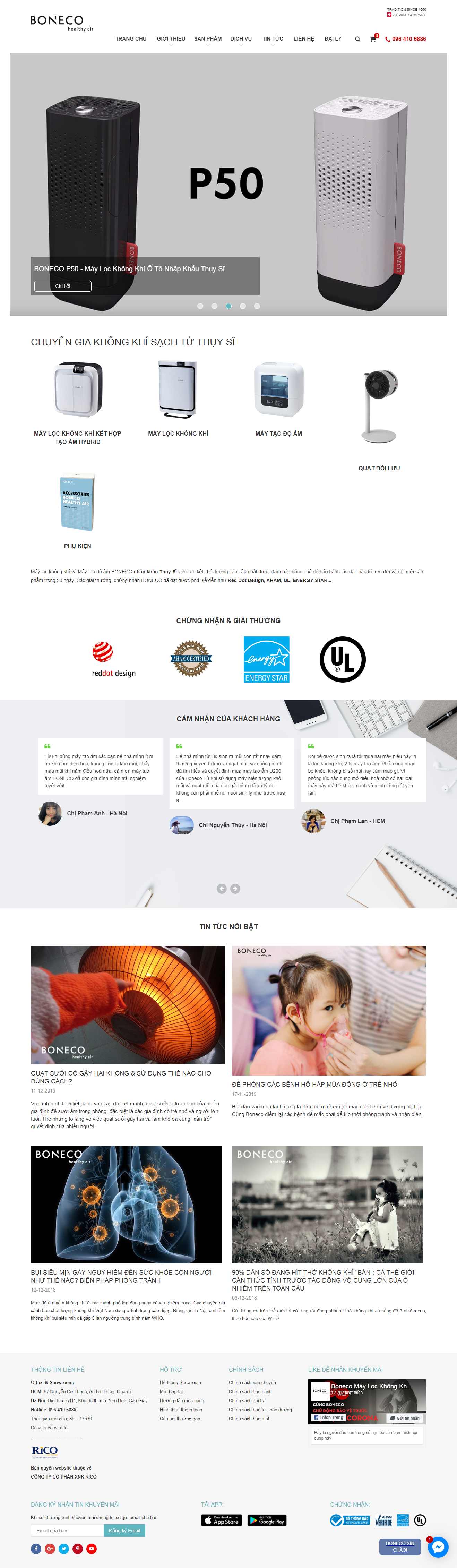 Thiết kế trang Web máy lọc khí - boneco.vn