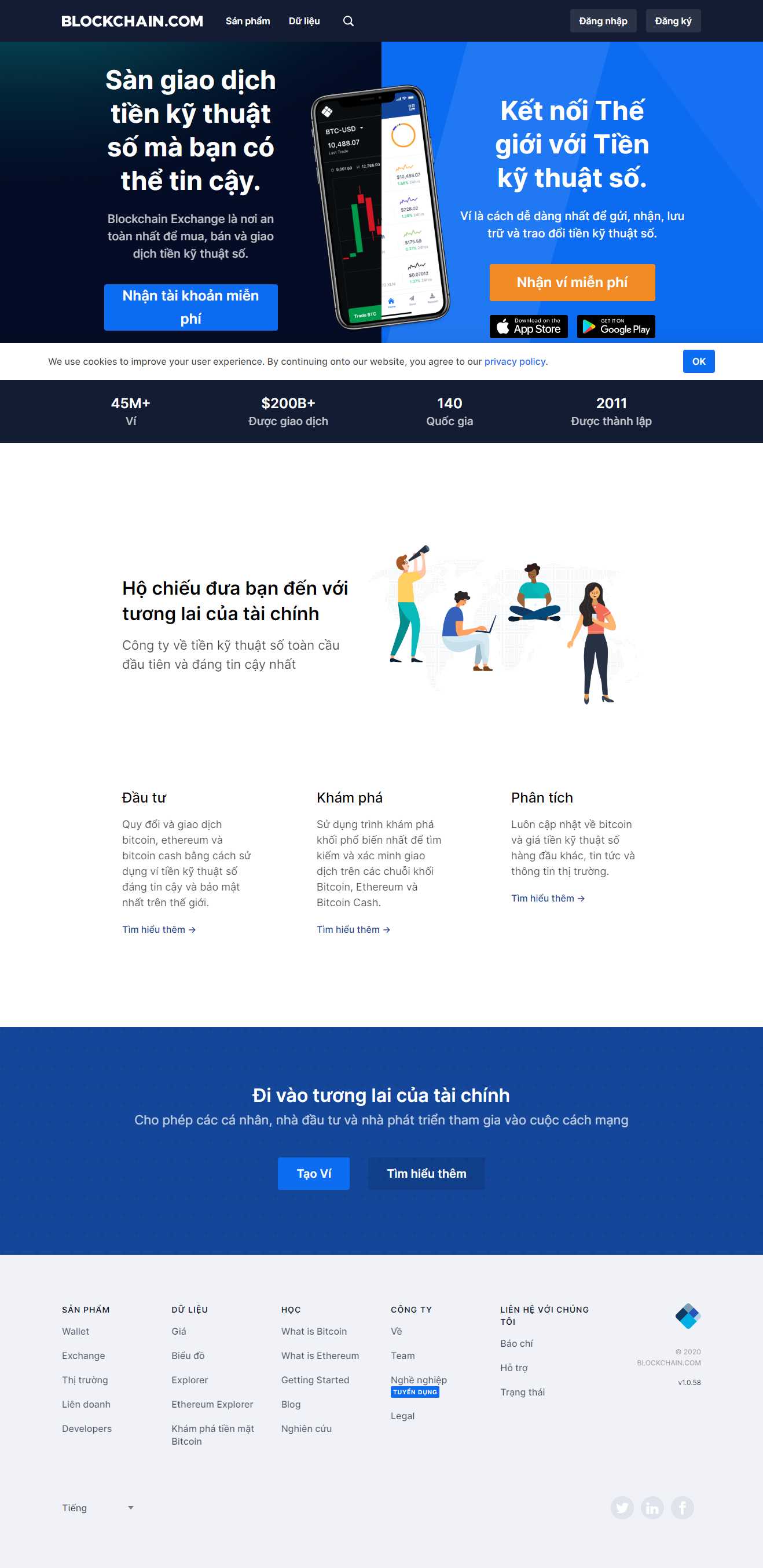 Thiết kế trang Web tiền ảo - www.blockchain.com