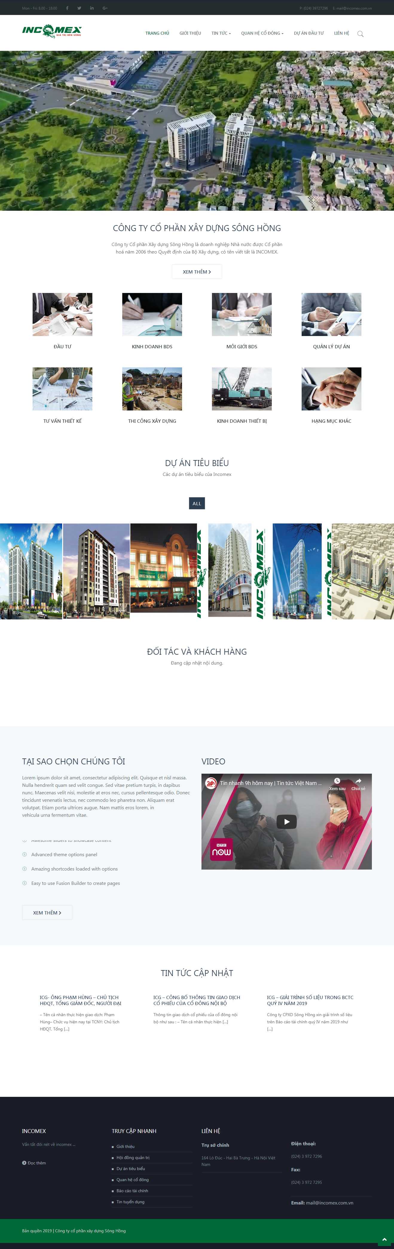 Thiết kế trang Web công ty xây dựng - incomex.com.vn