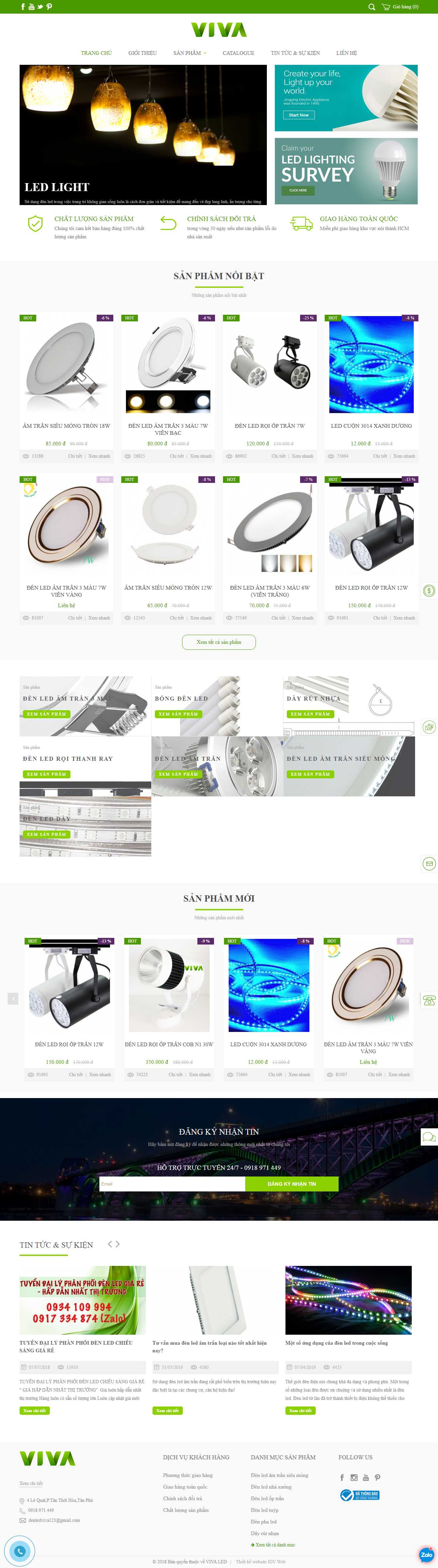 Thiết kế trang Web quảng cáo đèn led - vivaled.vn