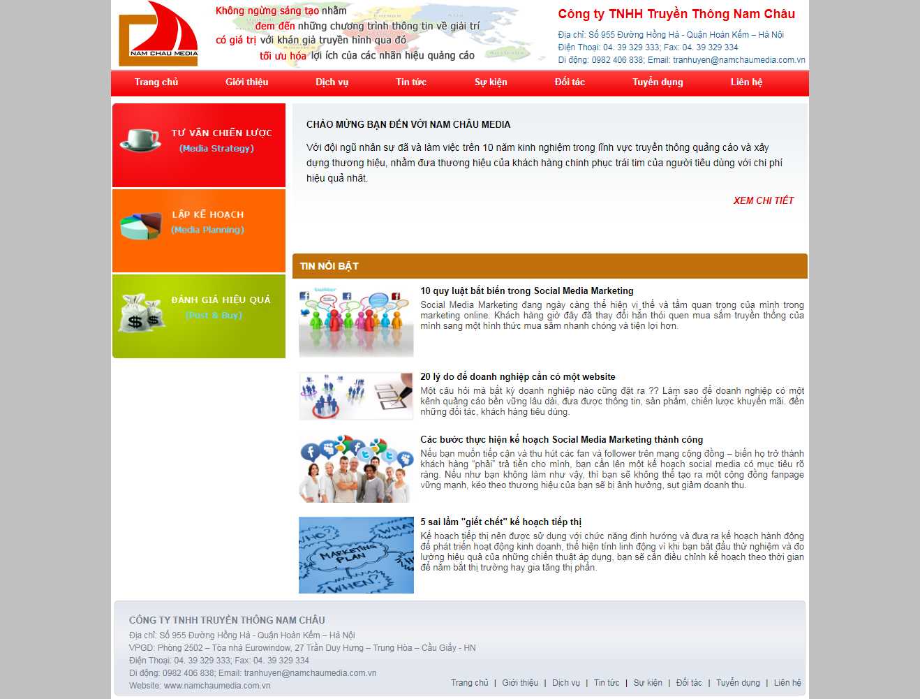 Thiết kế trang Web công ty truyền thông - www.namchaumedia.com.vn