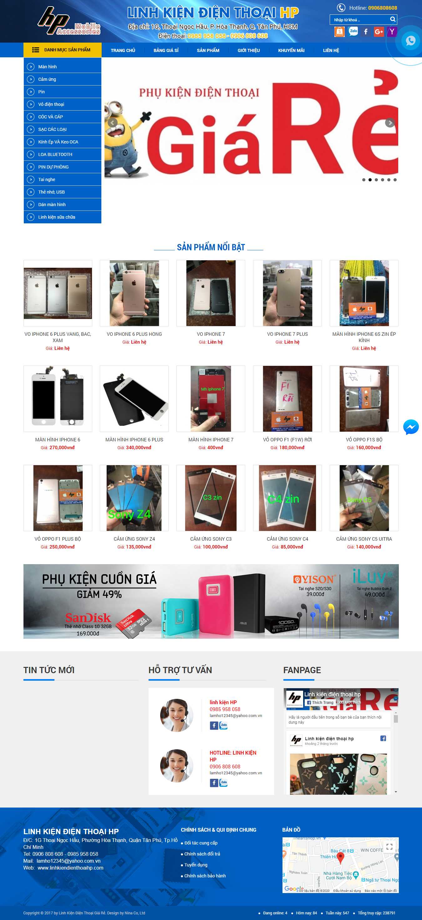 Thiết kế trang Web linh kiện điện thoại - linhkiendienthoaihp.com