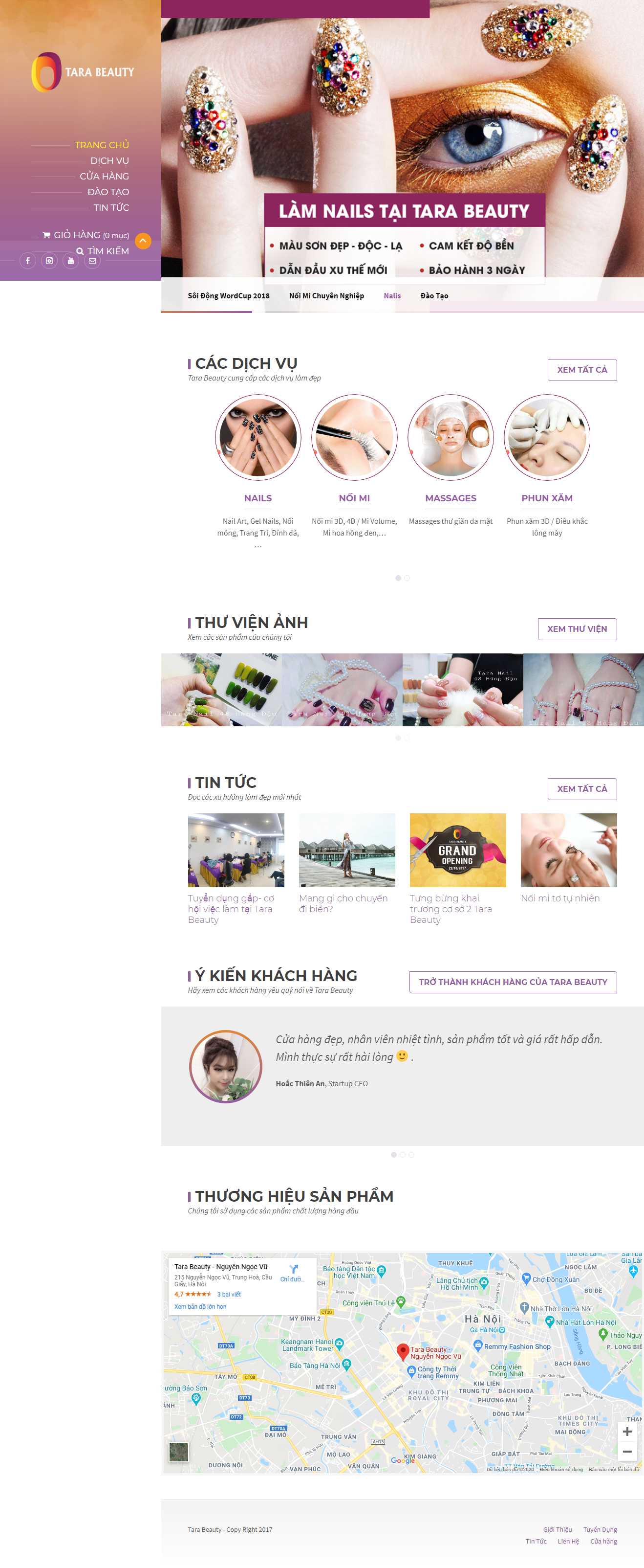 Thiết kế trang Web spa nối mi - tarabeauty.vn
