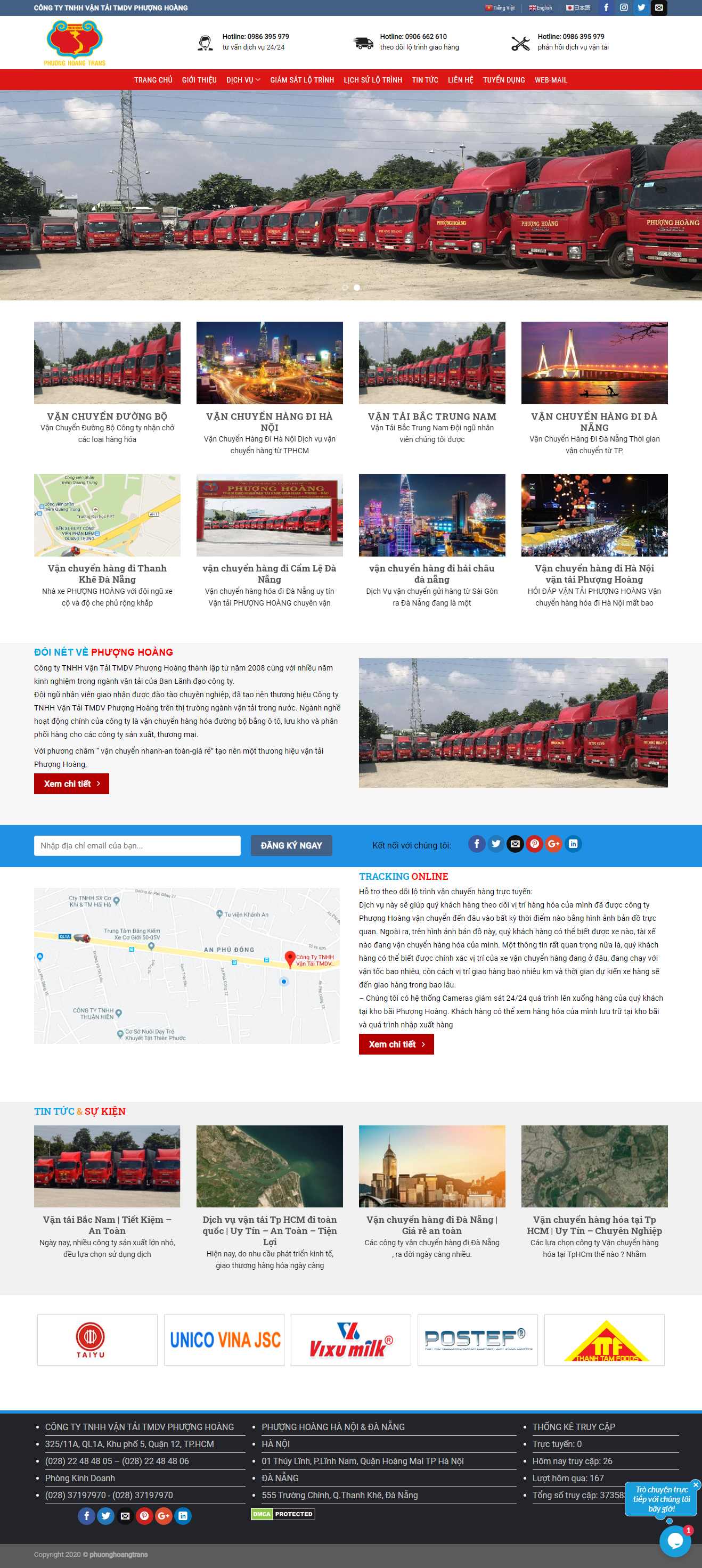 Thiết kế trang Web dịch vụ vận tải - phuonghoangtrans.com