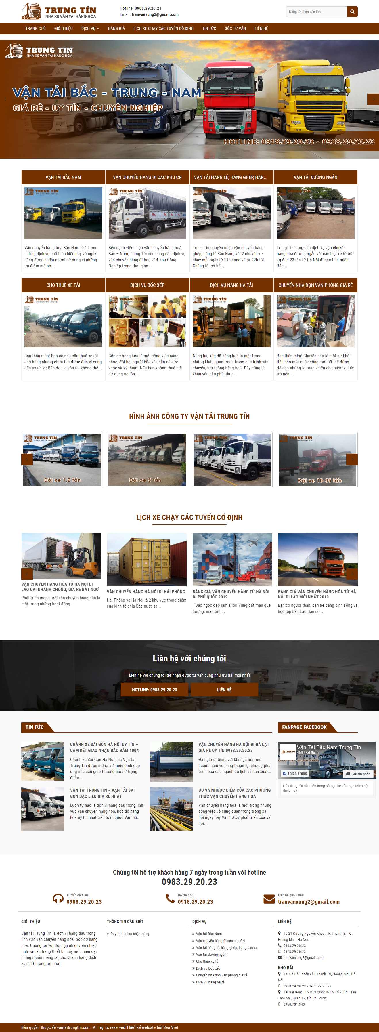 Thiết kế trang Web dịch vụ vận tải - vantaitrungtin.com