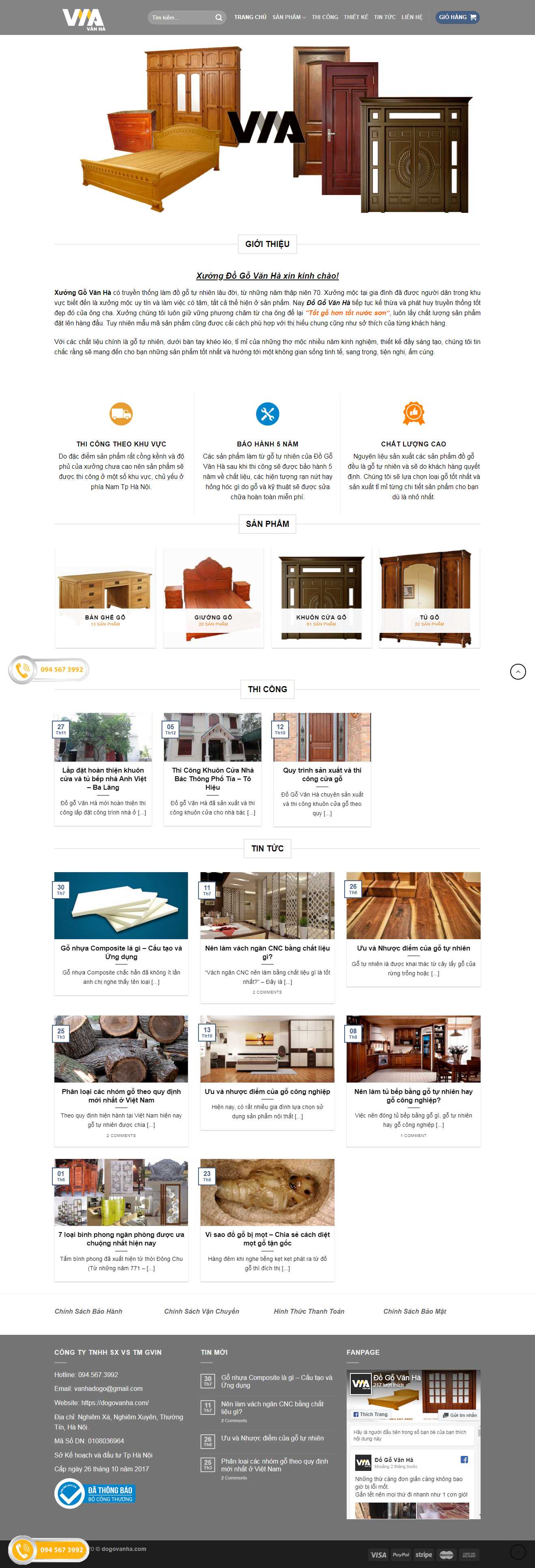 Thiết kế trang Web xưởng đồ gỗ - dogovanha.com