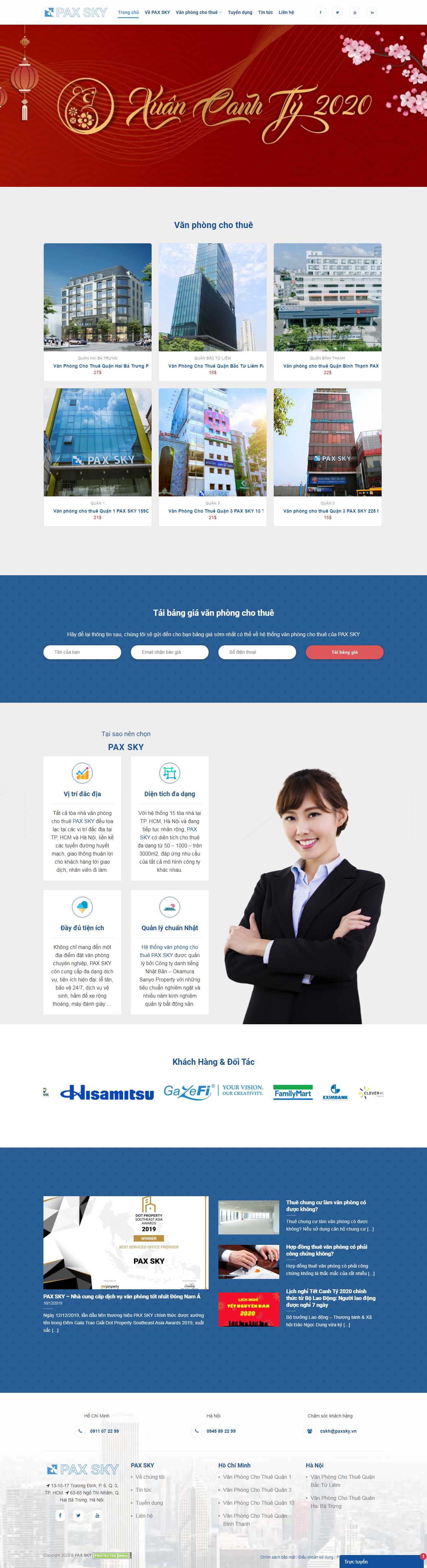Thiết kế trang Web cho thuê văn phòng - paxsky.vn