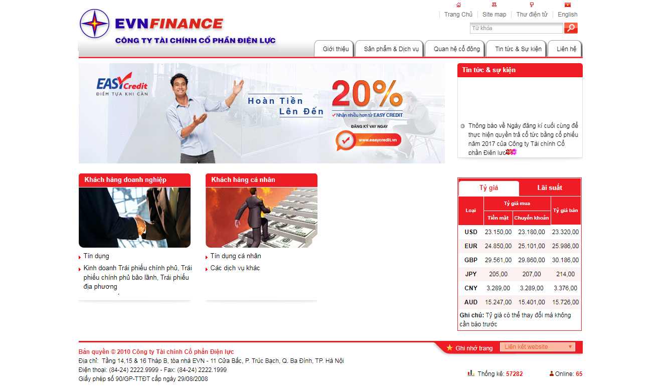 Thiết kế trang Web công ty tài chính - www.evnfc.vn