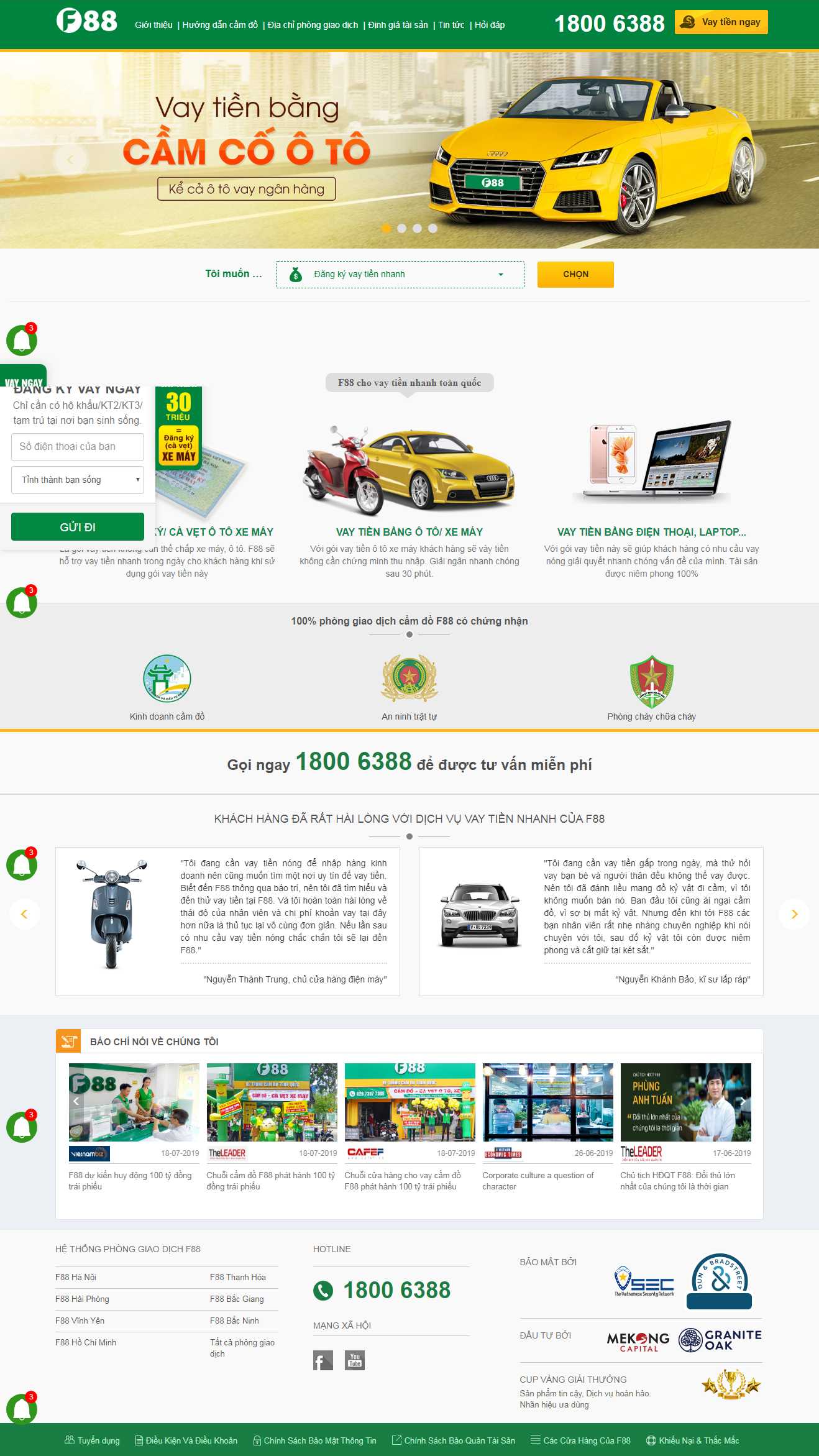 Thiết kế trang Web dịch vụ cầm đồ - f88.vn