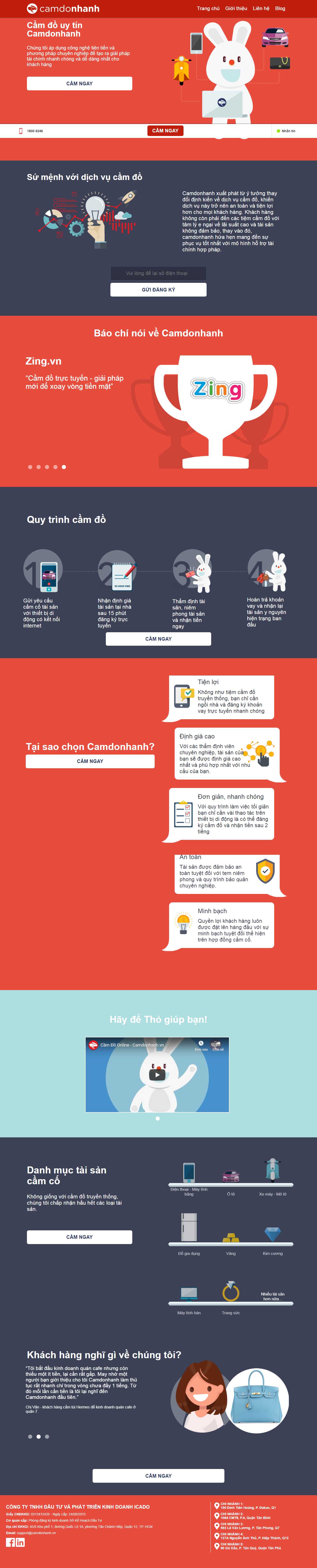 Thiết kế trang Web dịch vụ cầm đồ - camdonhanh.vn