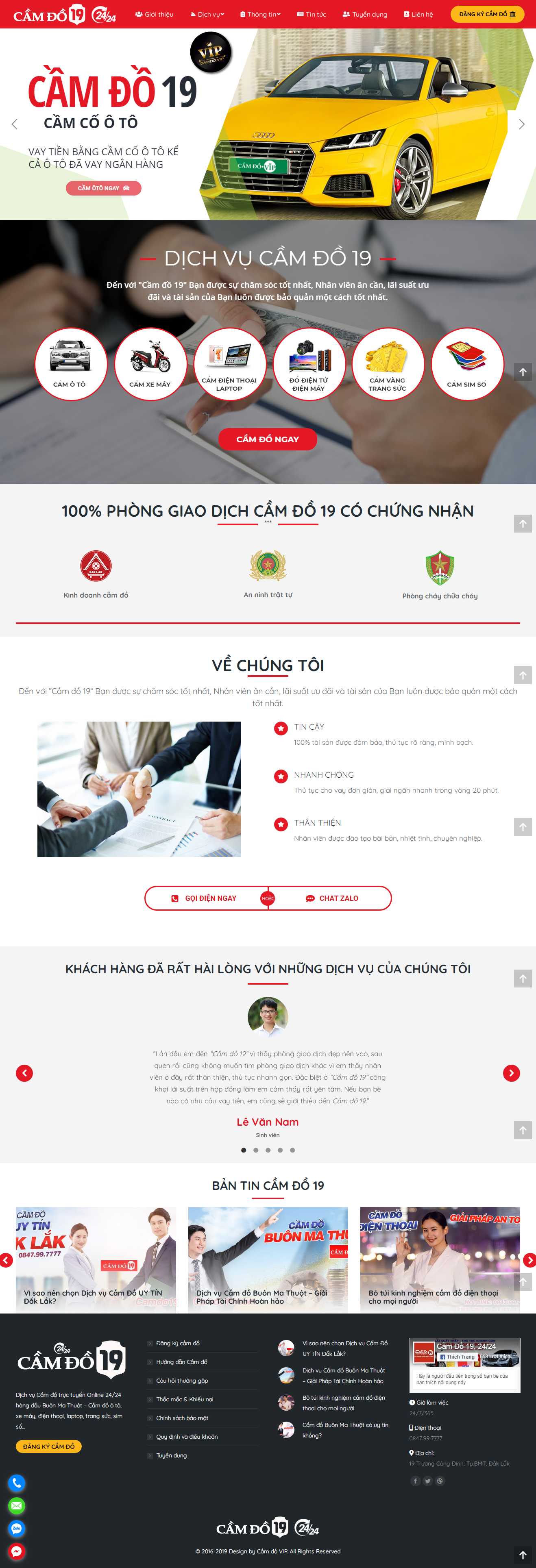 Thiết kế trang Web dịch vụ cầm đồ - camdo19.com