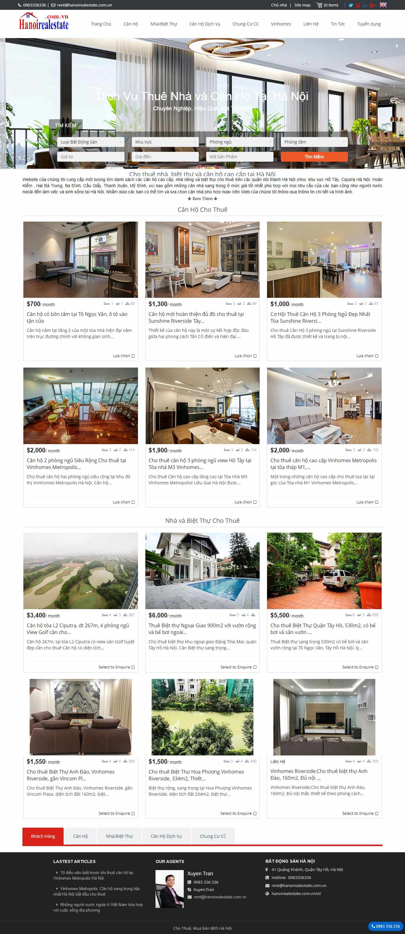 Thiết kế trang Web cho thuê nhà - hanoirealestate.com.vn