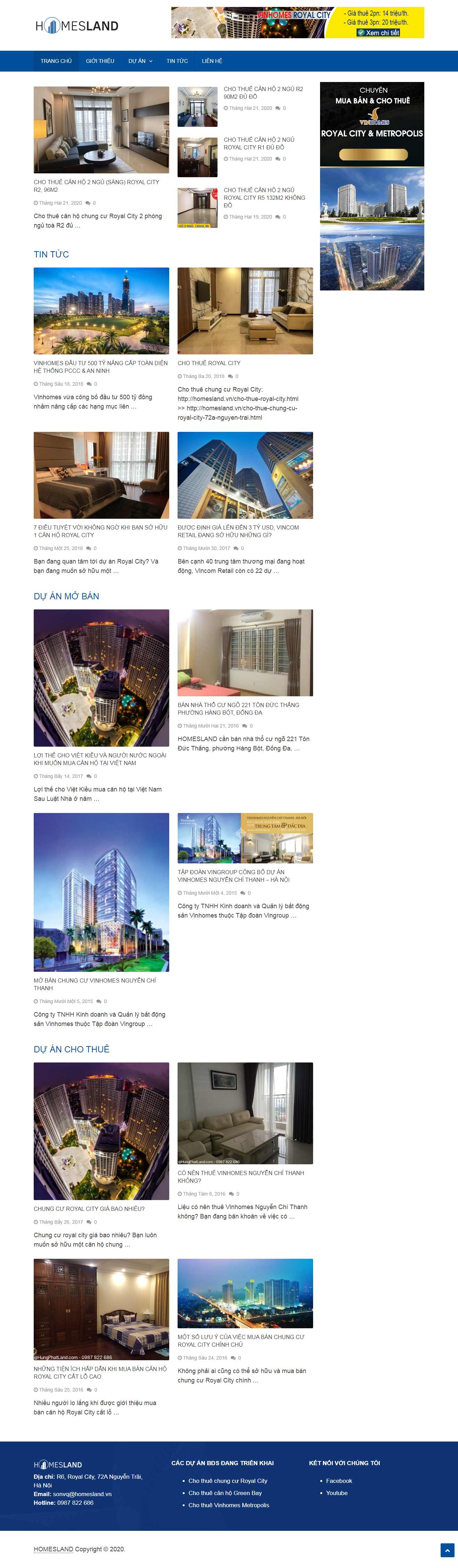 Thiết kế trang Web cho thuê nhà - homesland.vn