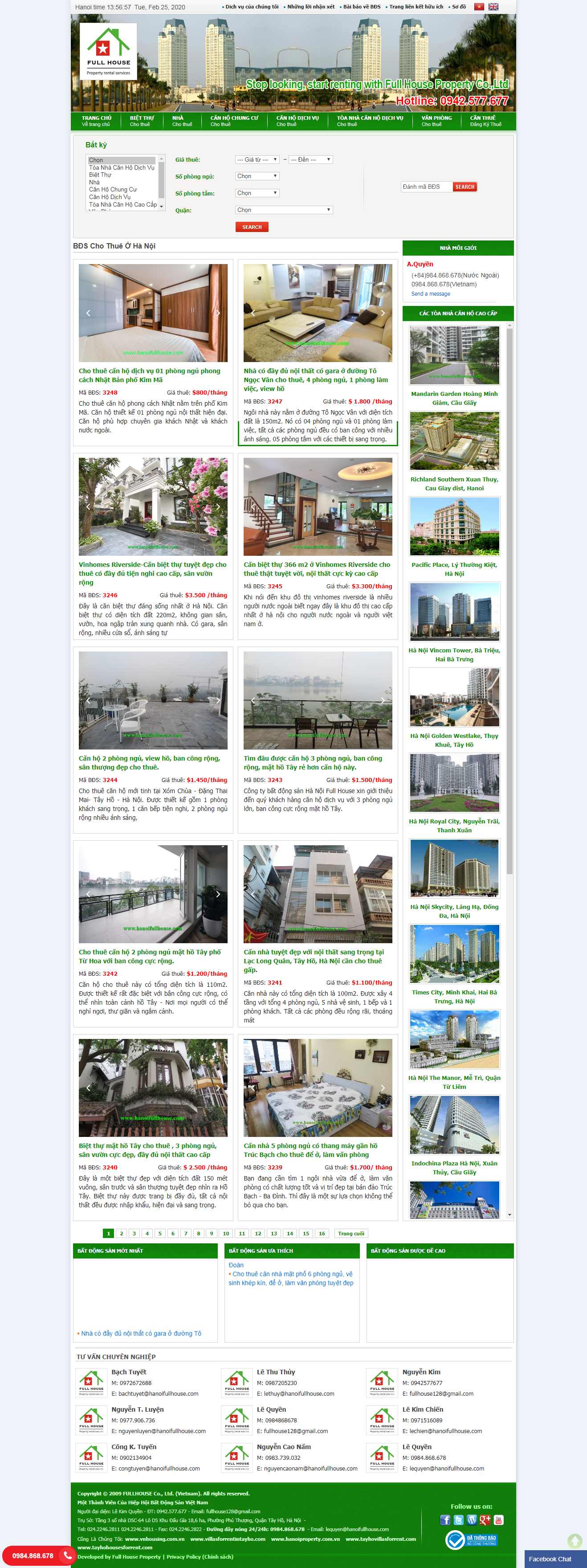 Thiết kế trang Web cho thuê nhà - www.hanoifullhouse.com