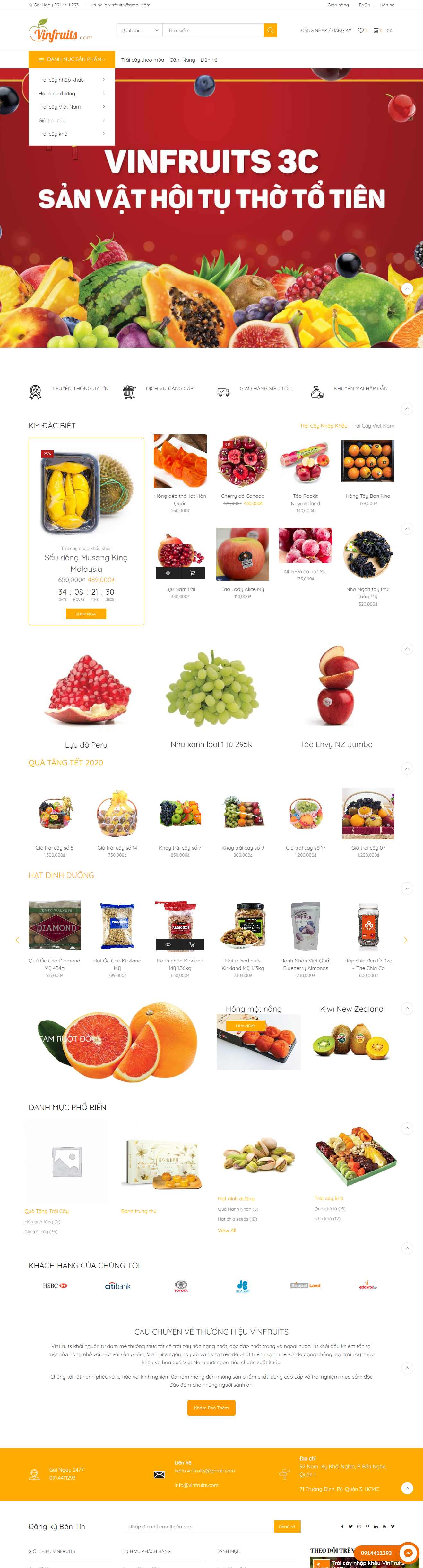 Thiết kế trang Web bán trái cây - vinfruits.com