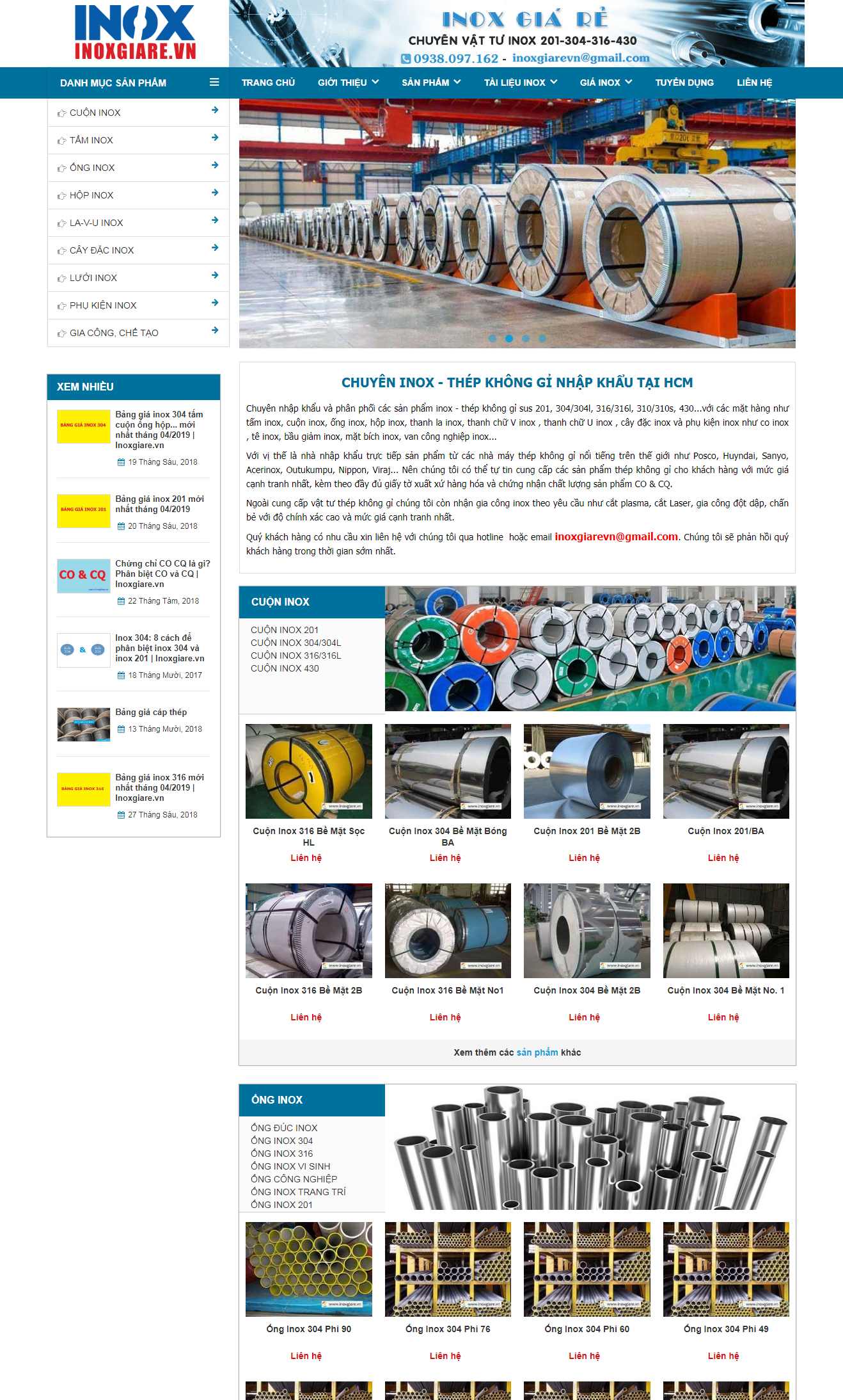 Thiết kế trang Web bán inox - www.inoxgiare.vn