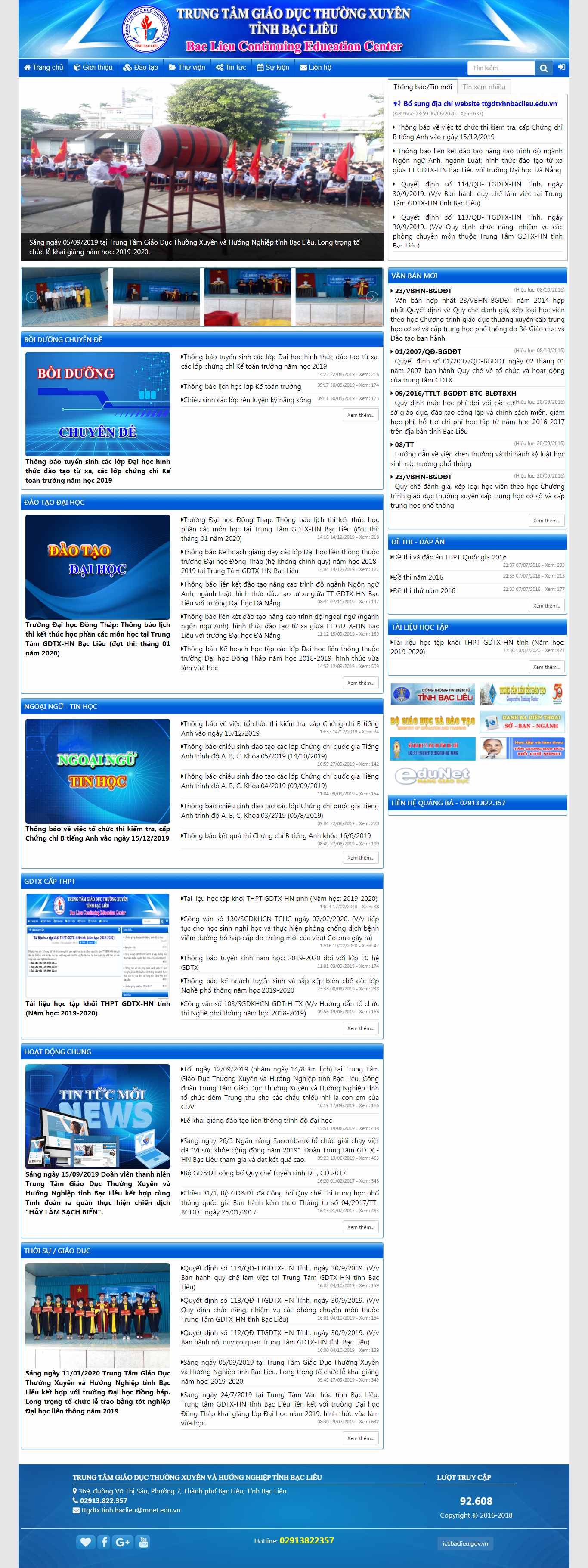 Thiết kế trang Web giáo dục thường xuyên - www.ttgdtxbaclieu.edu.vn