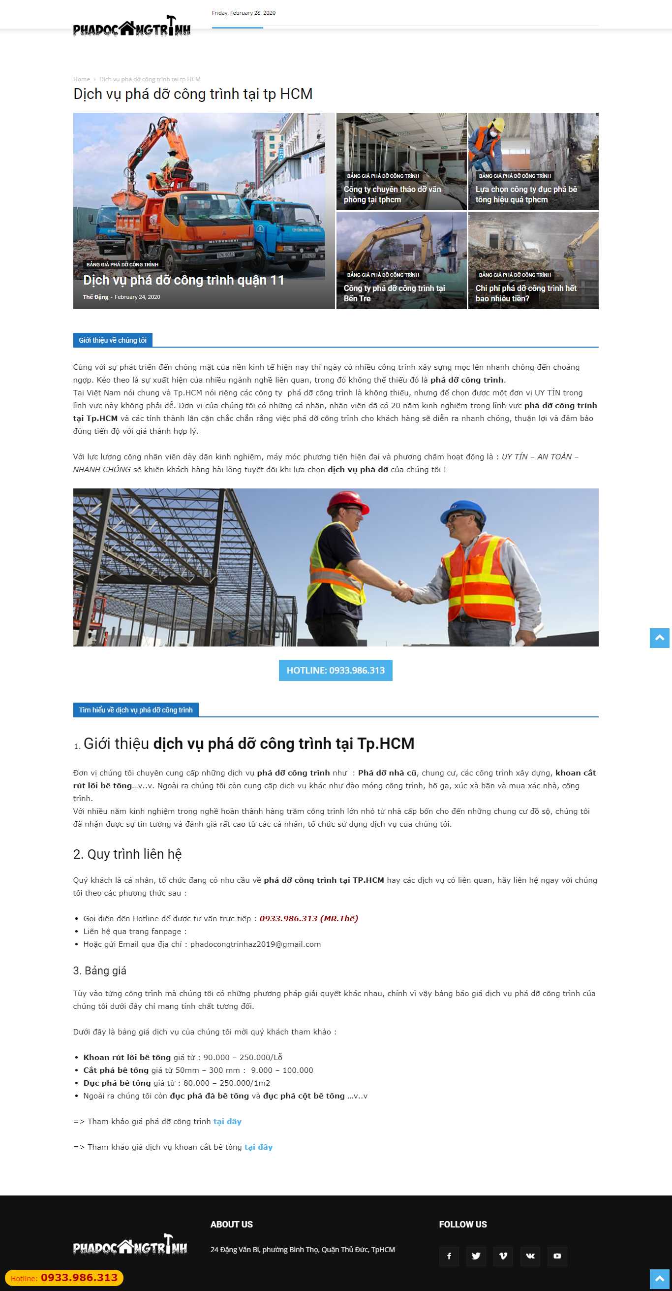 Thiết kế trang Web phá dỡ công trình - phadocongtrinhaz.com
