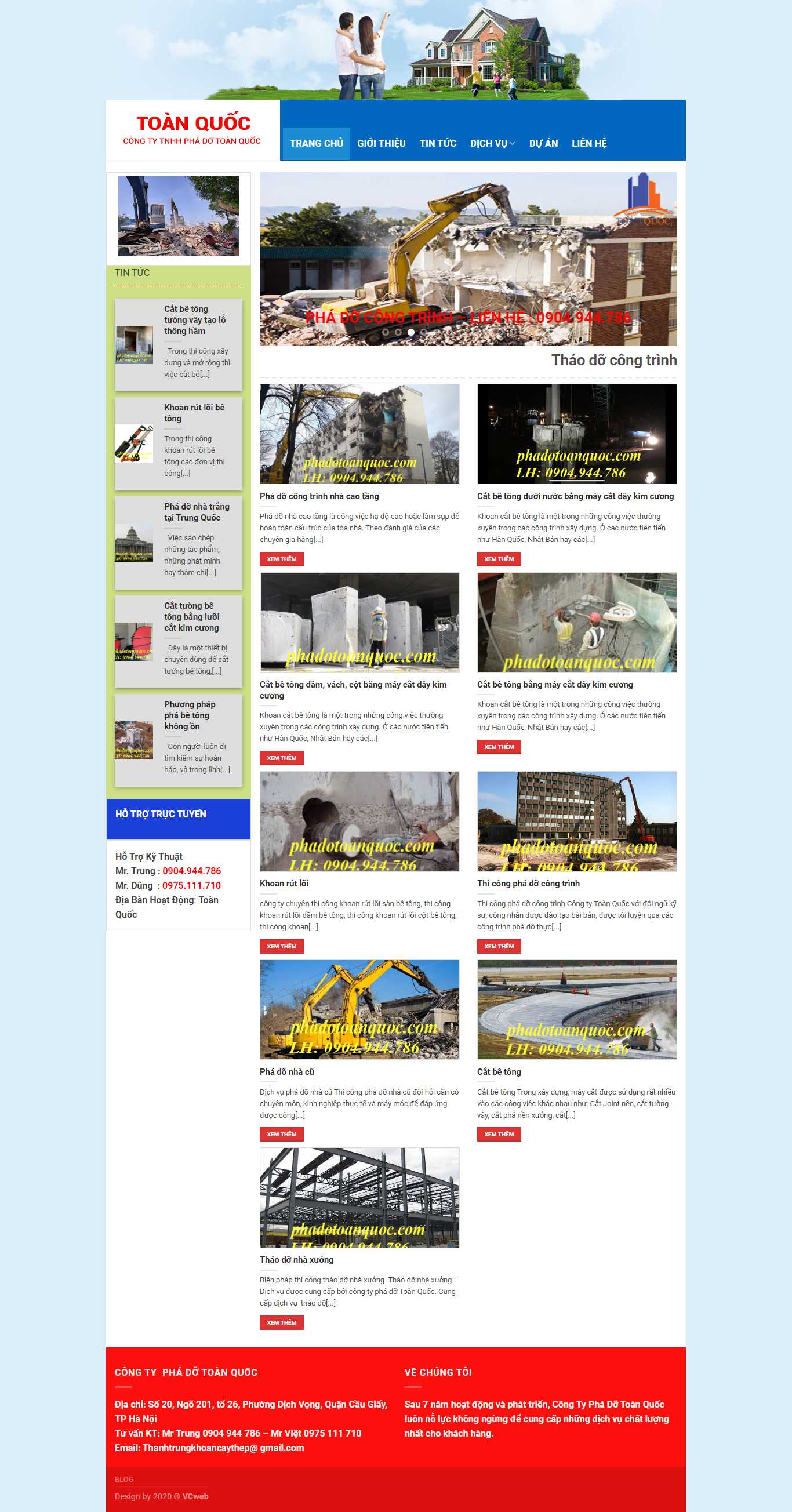 Thiết kế trang Web phá dỡ công trình - phadotoanquoc.com