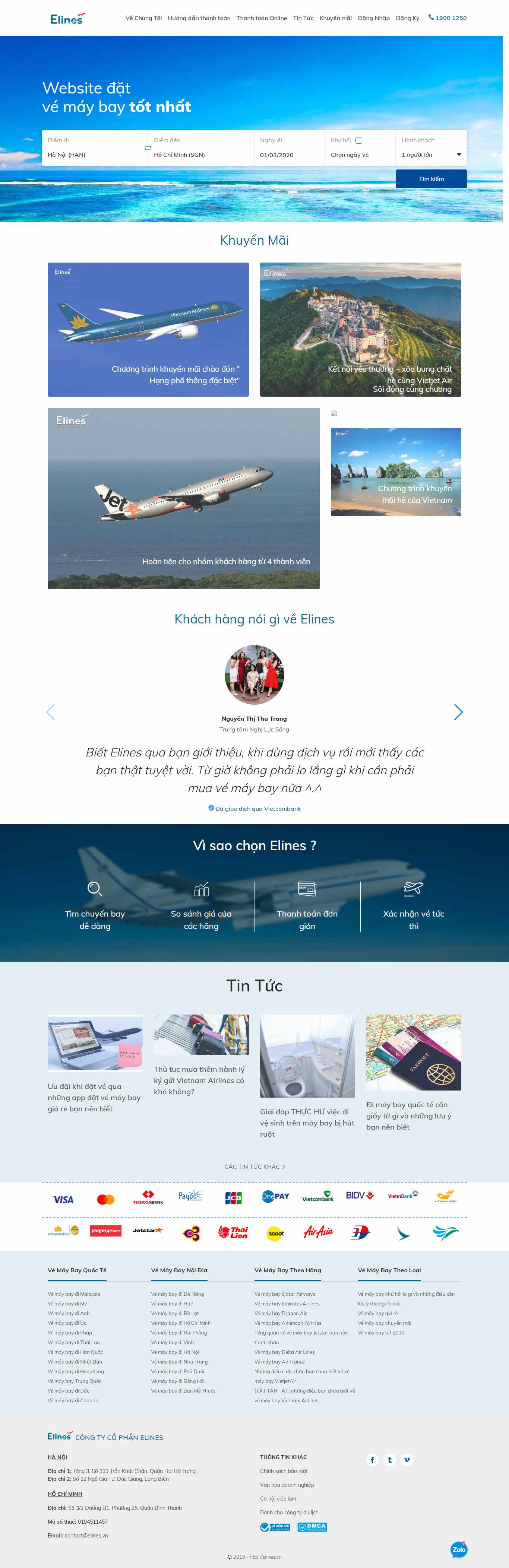 Thiết kế trang Web đặt vé máy bay - www.elines.vn
