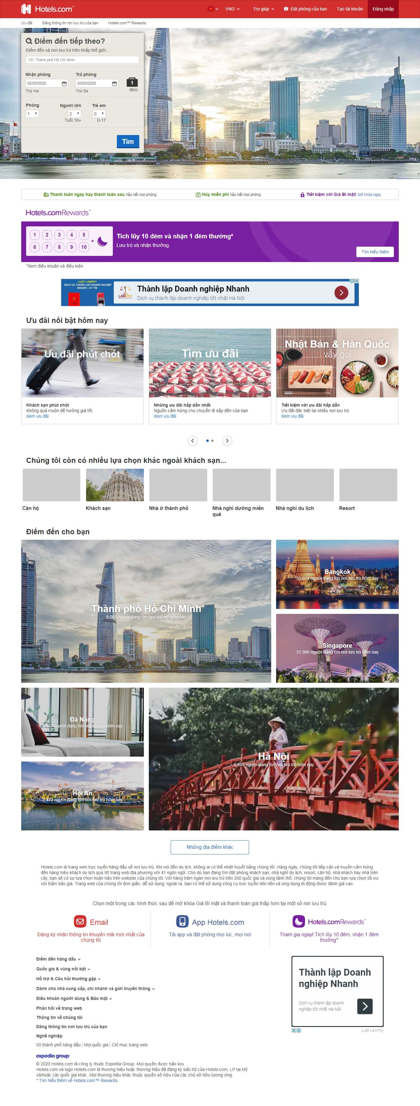 Thiết kế trang Web đặt phòng khách sạn - vi.hotels.com