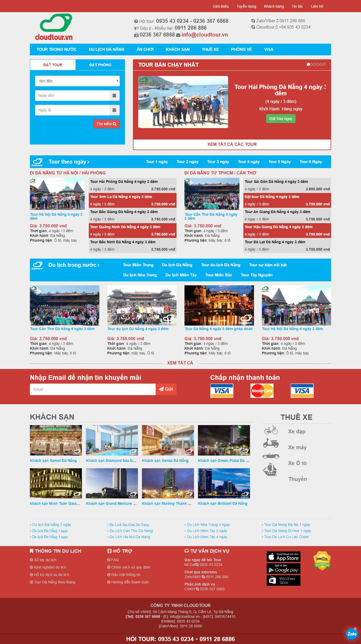 Thiết kế trang Web đặt tour - www.cloudtour.vn