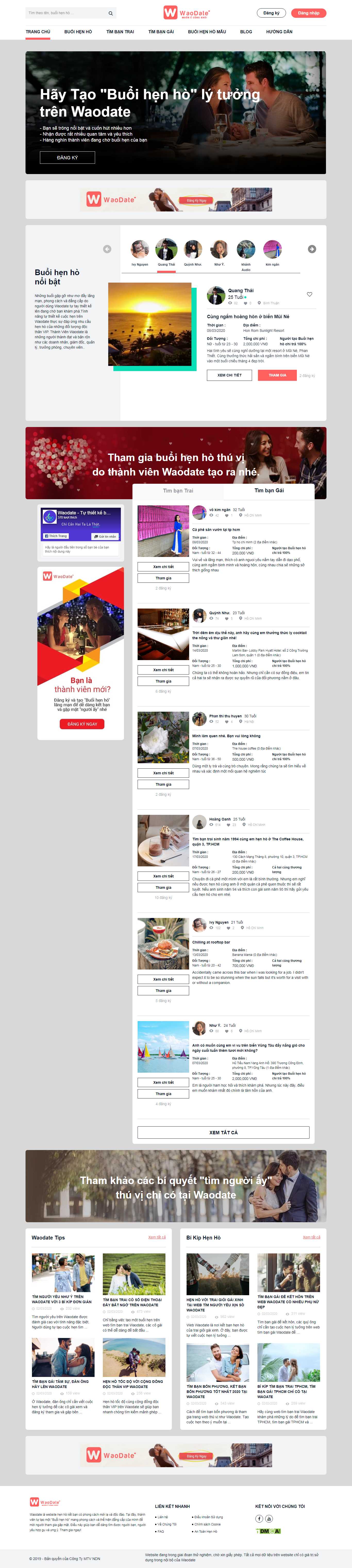 Thiết kế trang Web dịch vụ hẹn hò - waodate.com