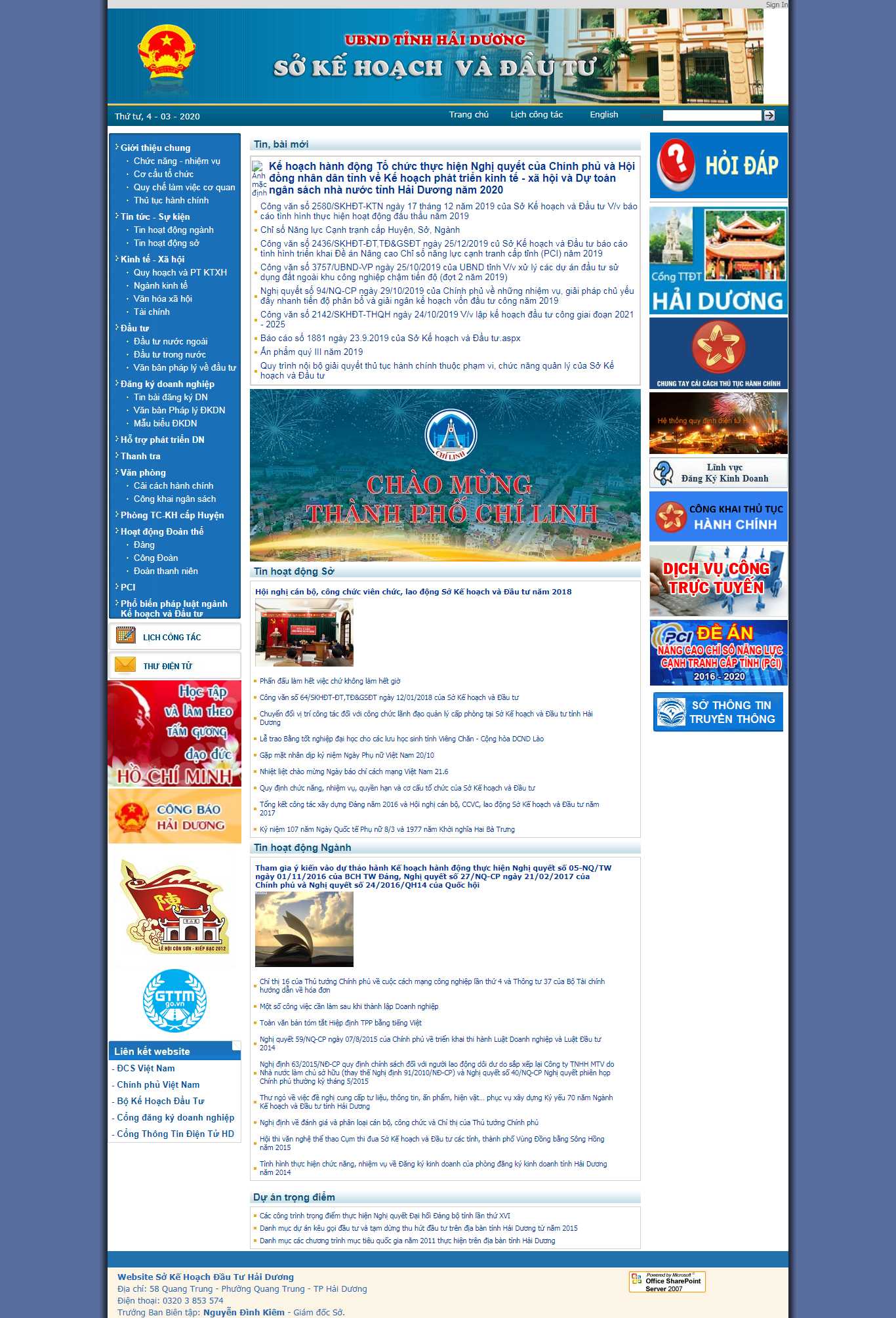 Thiết kế trang Web sở ban nghành - skhdt.haiduong.gov.vn