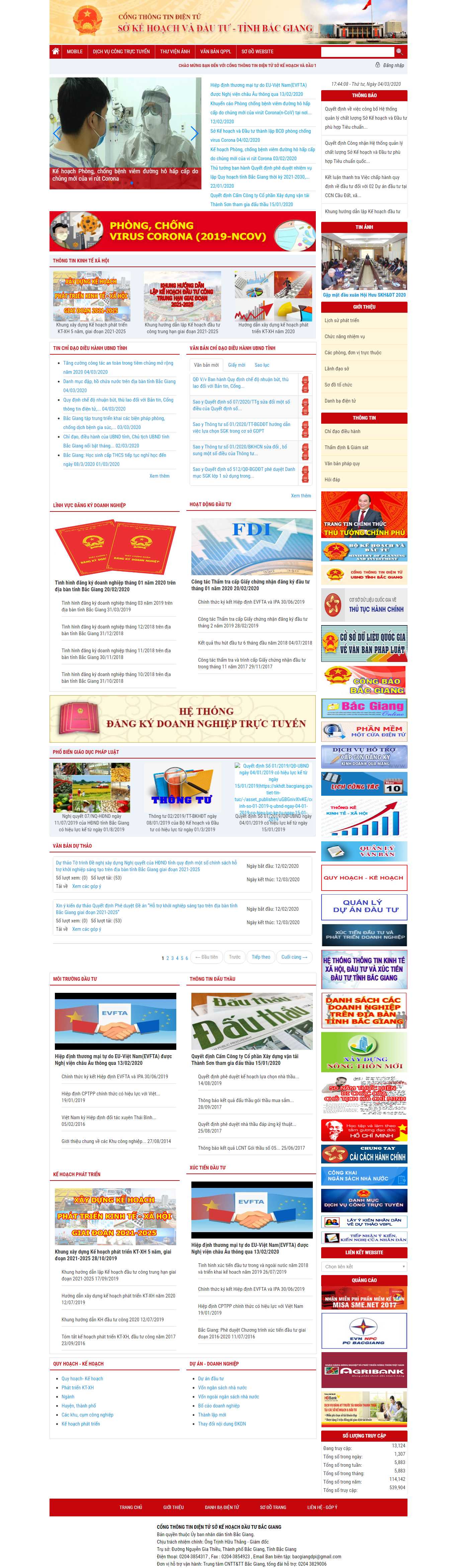 Thiết kế trang Web sở ban nghành - skhdt.bacgiang.gov.vn