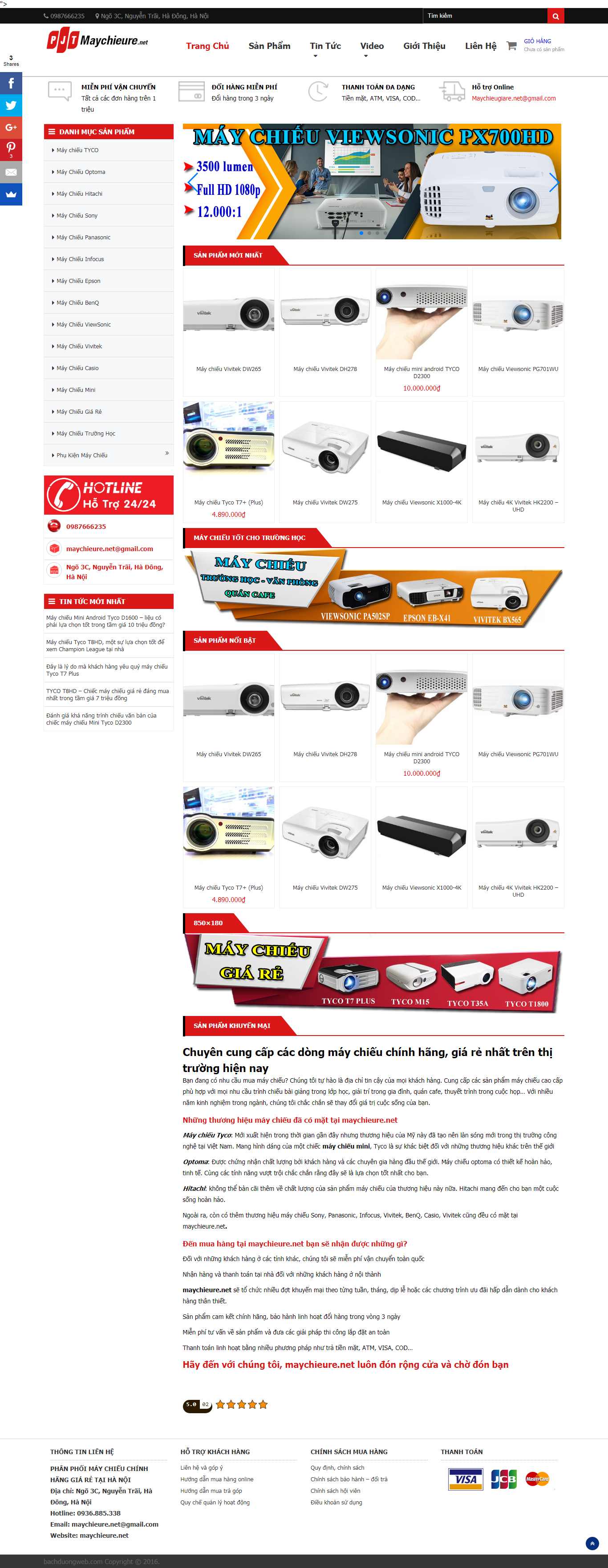 Thiết kế trang Web máy chiếu - maychieure.net