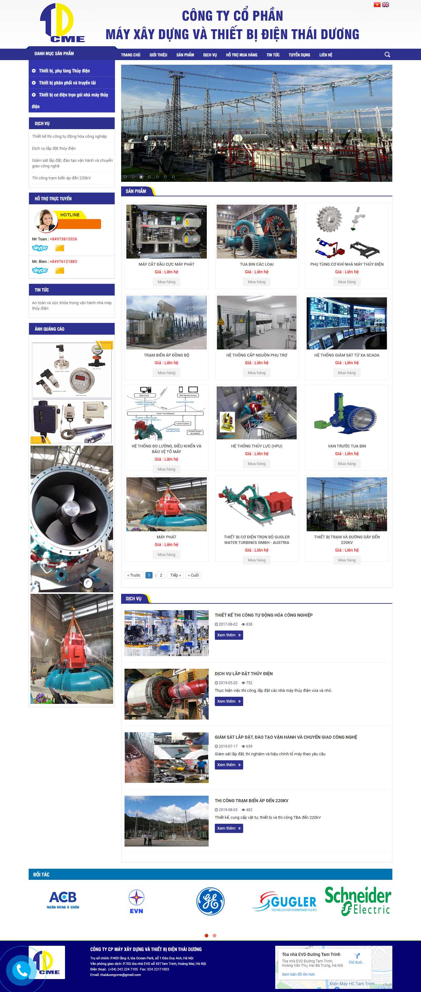 Thiết kế trang Web thiết bị thủy điện - thaiduongcme.com
