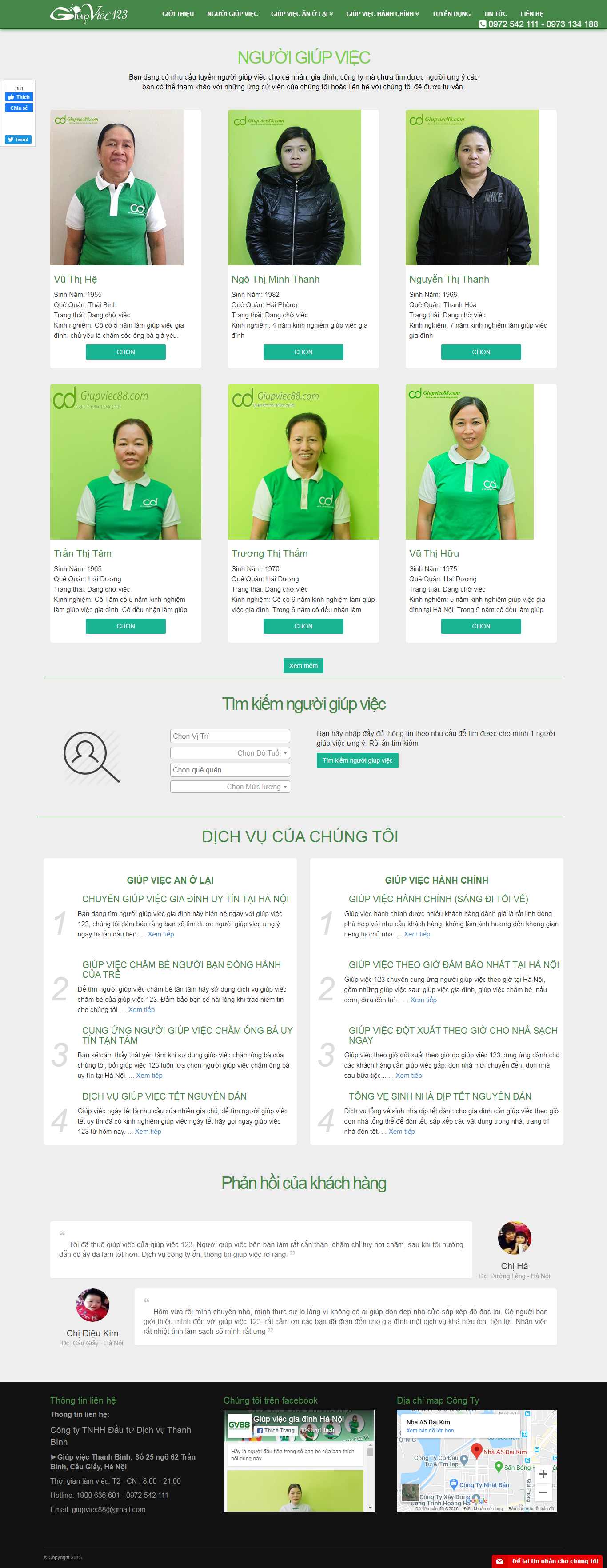 Thiết kế trang Web dịch vụ giúp việc - giupviec123.net