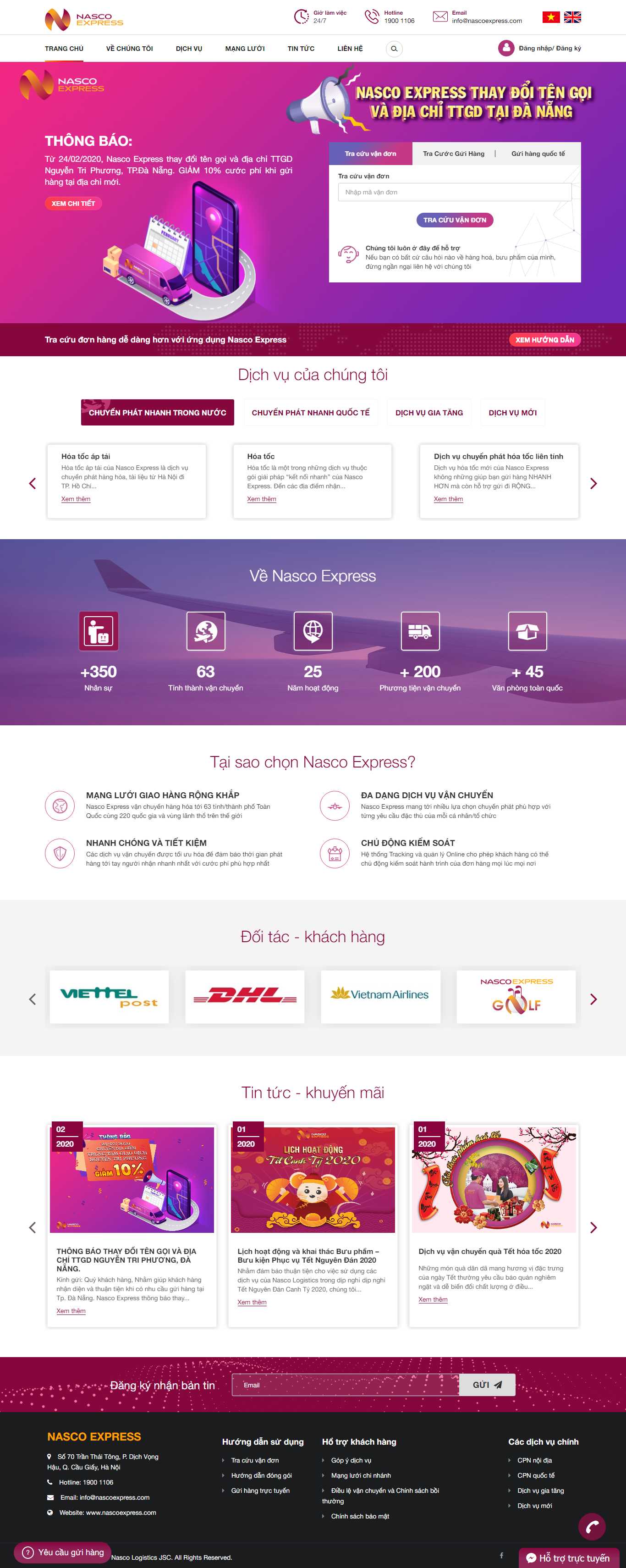 Thiết kế trang Web vận chuyển hàng hóa - nascoexpress.com