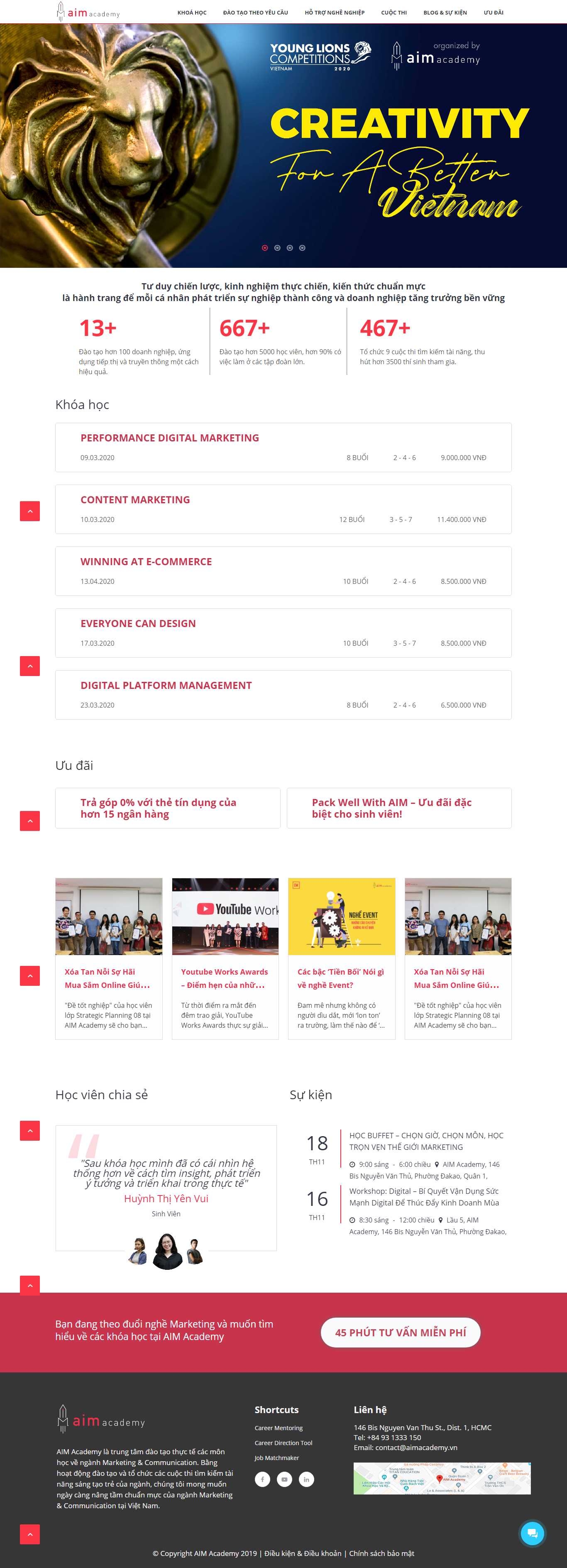 Thiết kế trang Web trung tâm đào tạo - aimacademy.vn