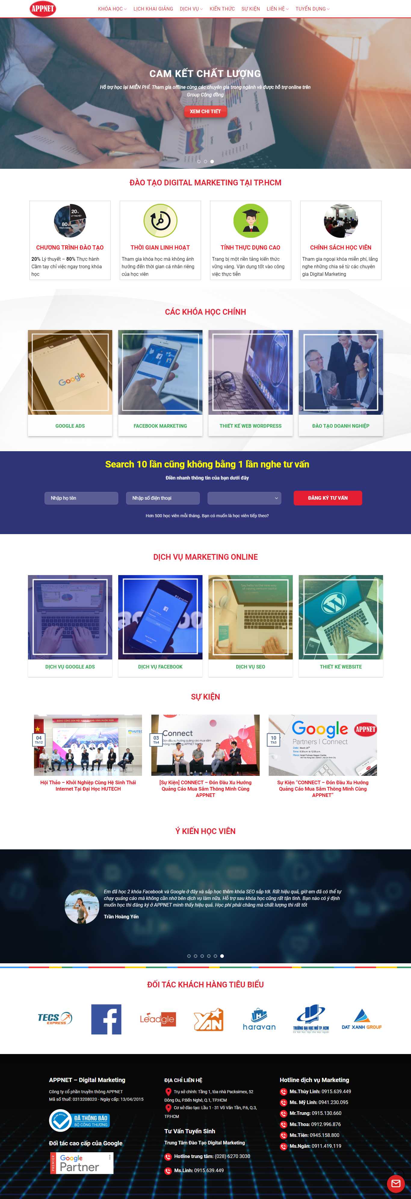 Thiết kế trang Web trung tâm đào tạo - appnet.edu.vn