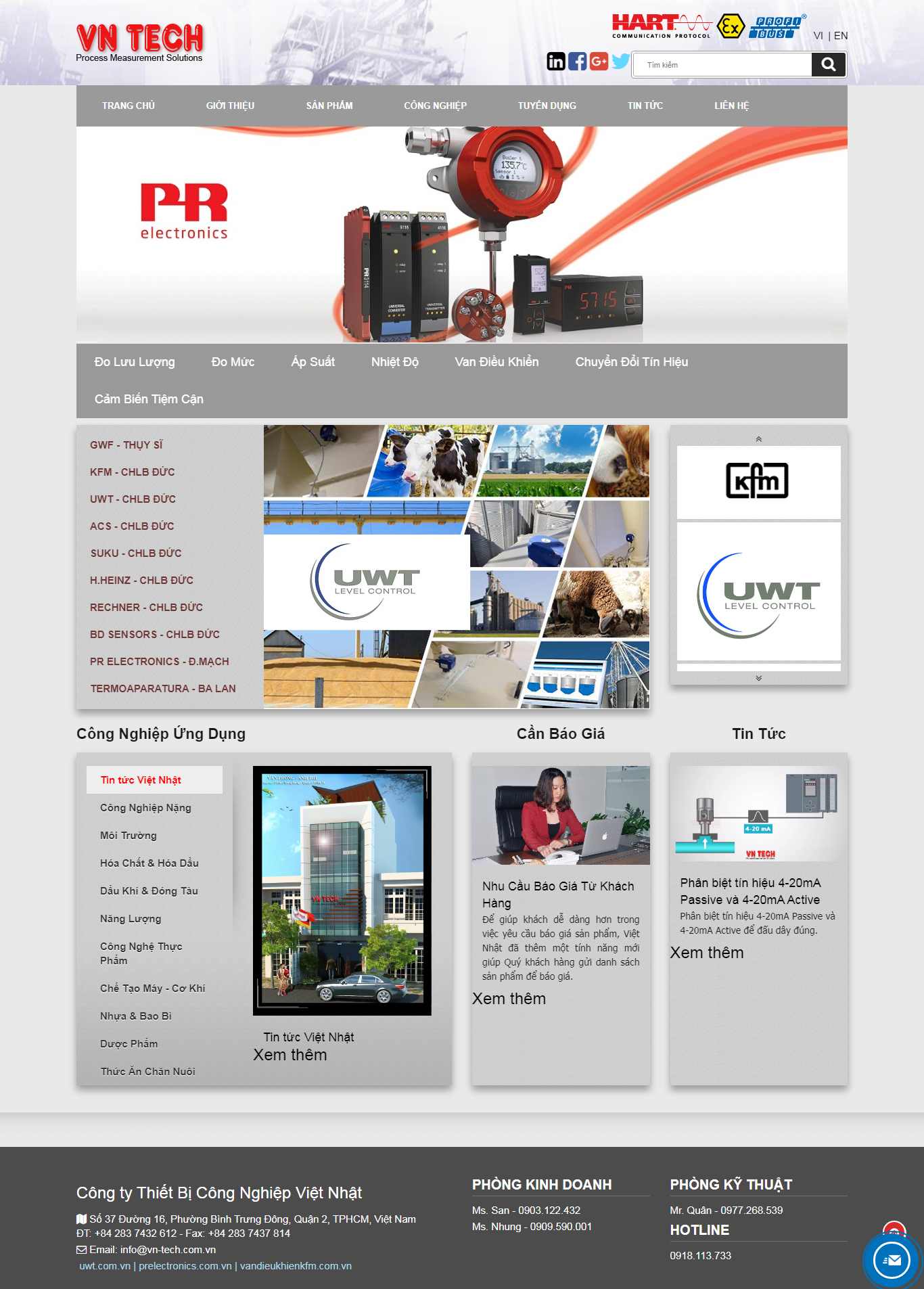 Thiết kế trang Web thiết bị công nghiệp - www.vn-tech.com.vn