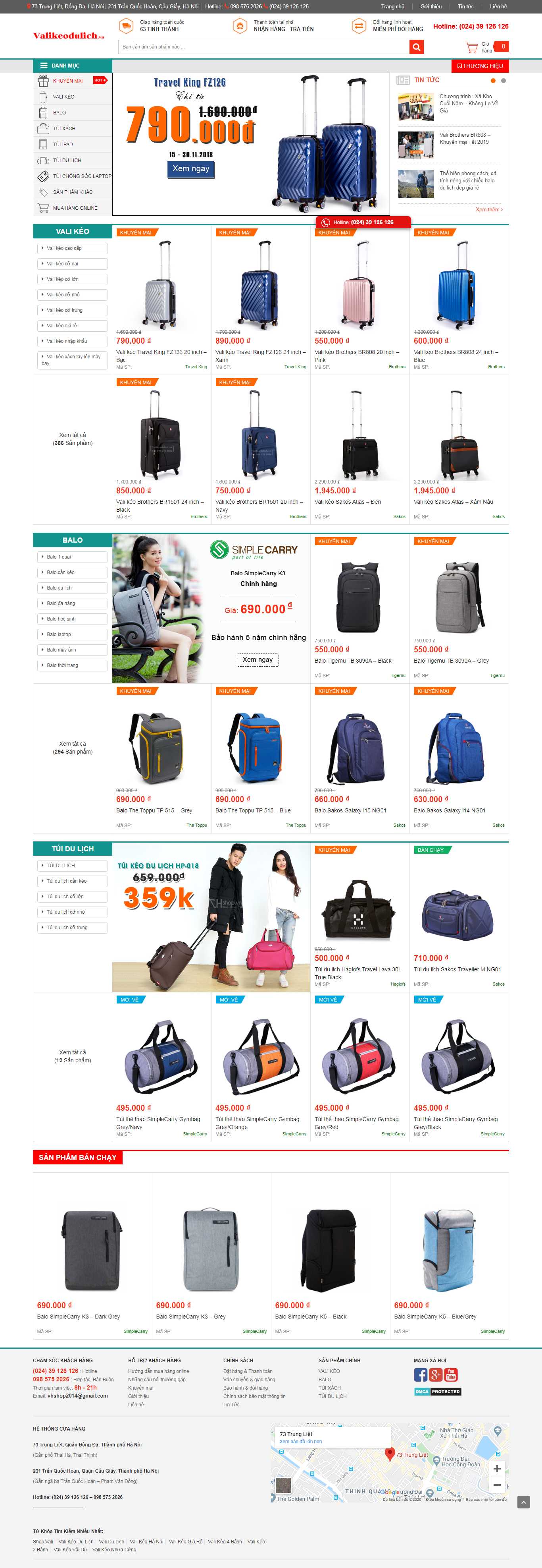Thiết kế trang Web cửa hàng vali - valikeodulich.vn