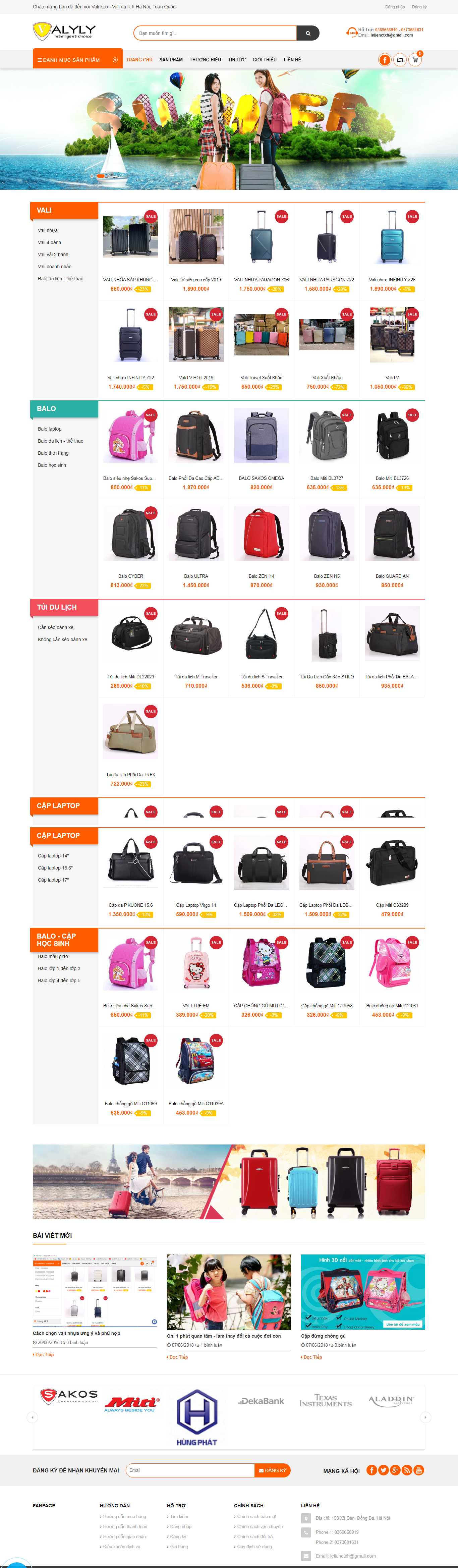 Thiết kế trang Web cửa hàng vali - valyly.com